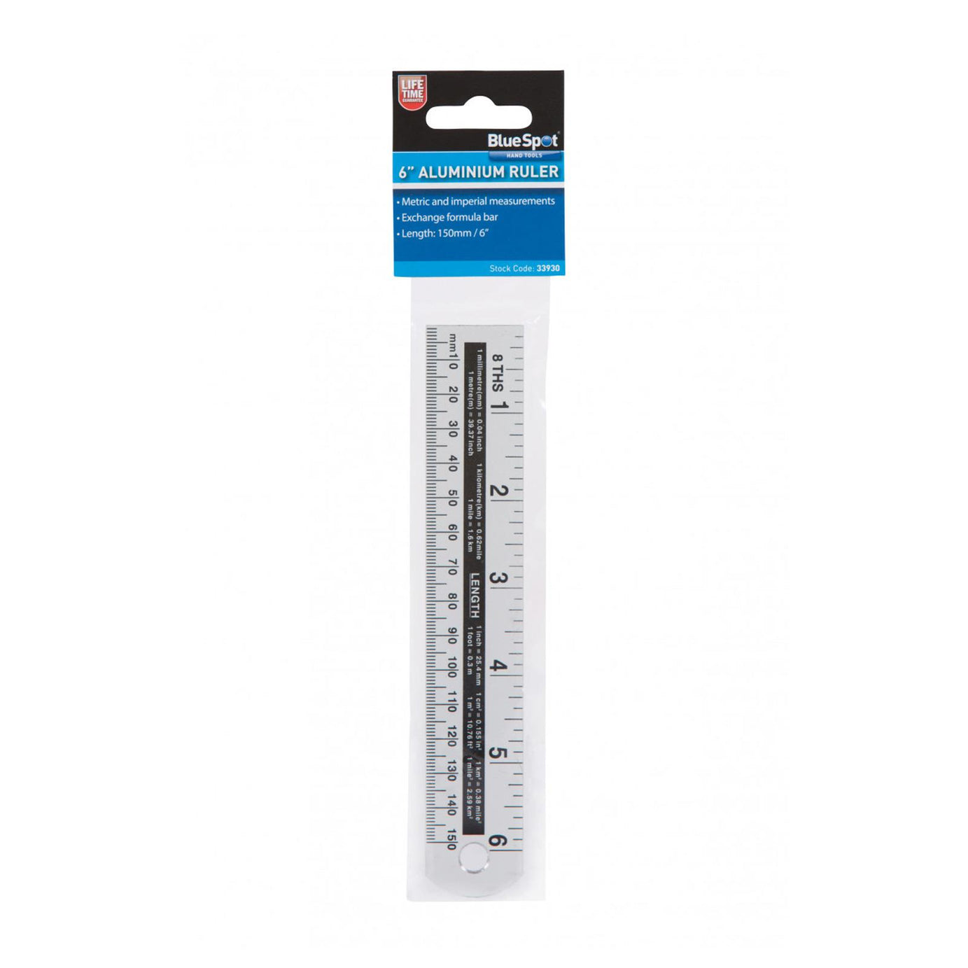 BlueSpot Aluminium Ruler Measure 6" Anodised Aluminium Light & Won't Rust