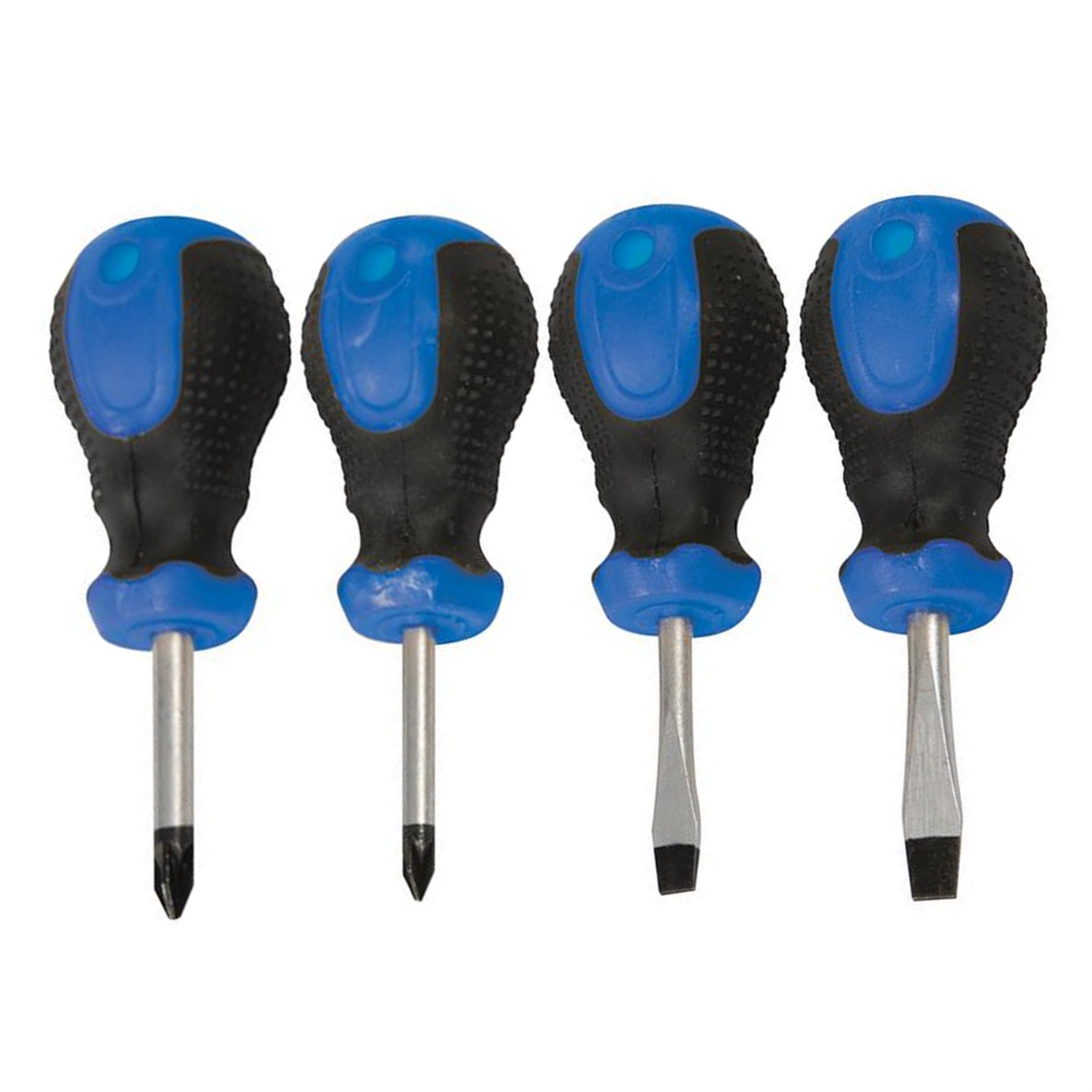 4Pce Stubby Screwdriver Set Chrome Vanadium Steel With Soft-Grip Handles