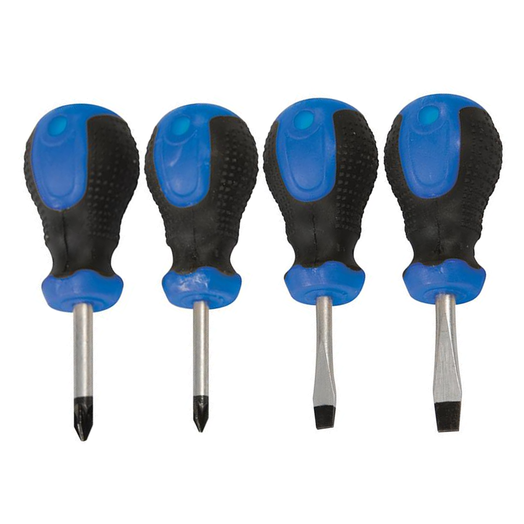 4Pce Stubby Screwdriver Set Chrome Vanadium Steel With Soft-Grip Handles