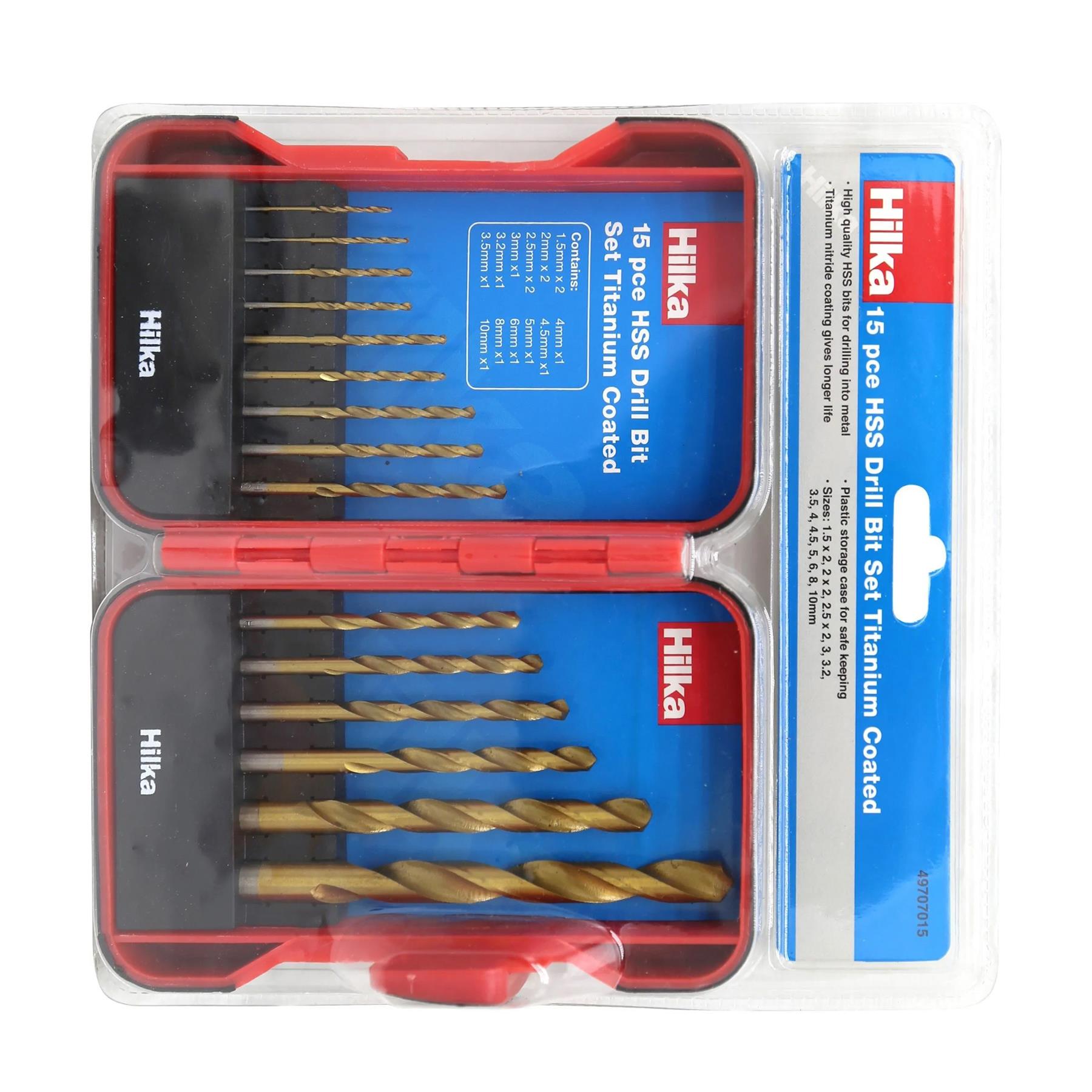 Hilka 15 pce HSS Drill Bit Set Titanium Coated