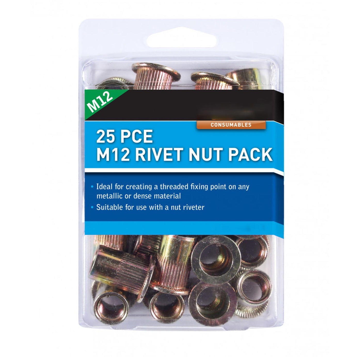 BlueSpot 25Pce High Quality M12 Rivet Nut Pack For Nut Riveter Use Metal Thread Fixing