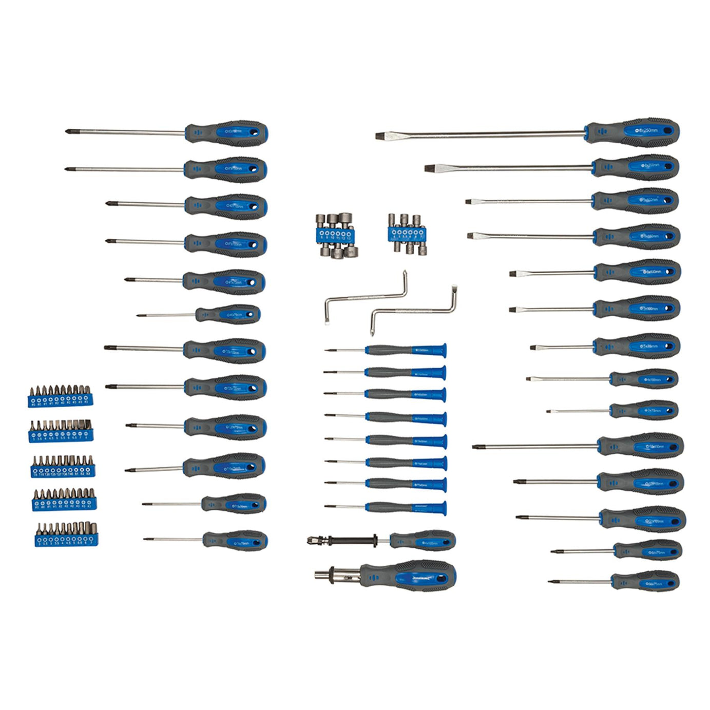 Screwdriver Set 100pc Hardened Chrome Vanadium Blades And Tips Soft-grip handles