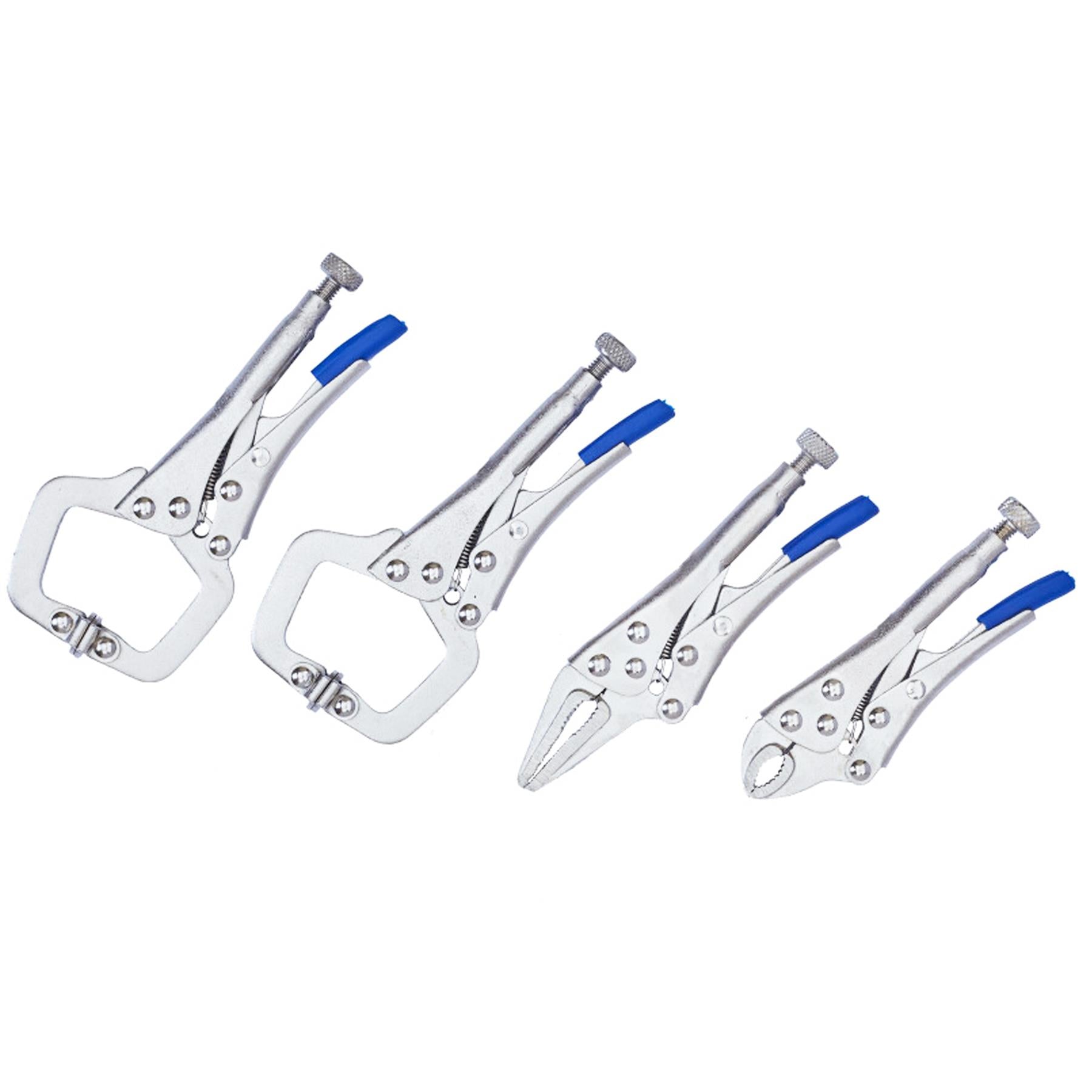 BlueSpot 4 PCE Mini Locking Plier Set Round, Long Nose And C-Clamps PLier
