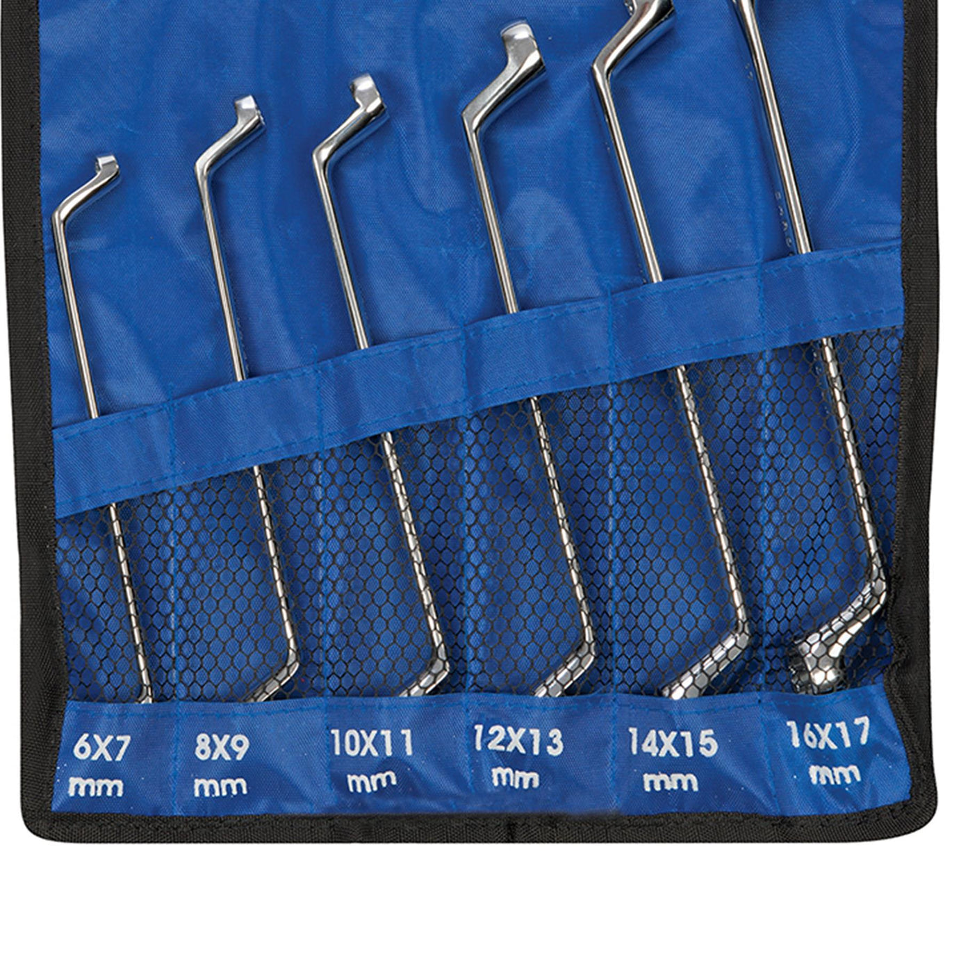 6mm - 17mm Deep Offset Bi-Hex Swan Neck Ring Spanner Metric Polished Crv 6Pc Set