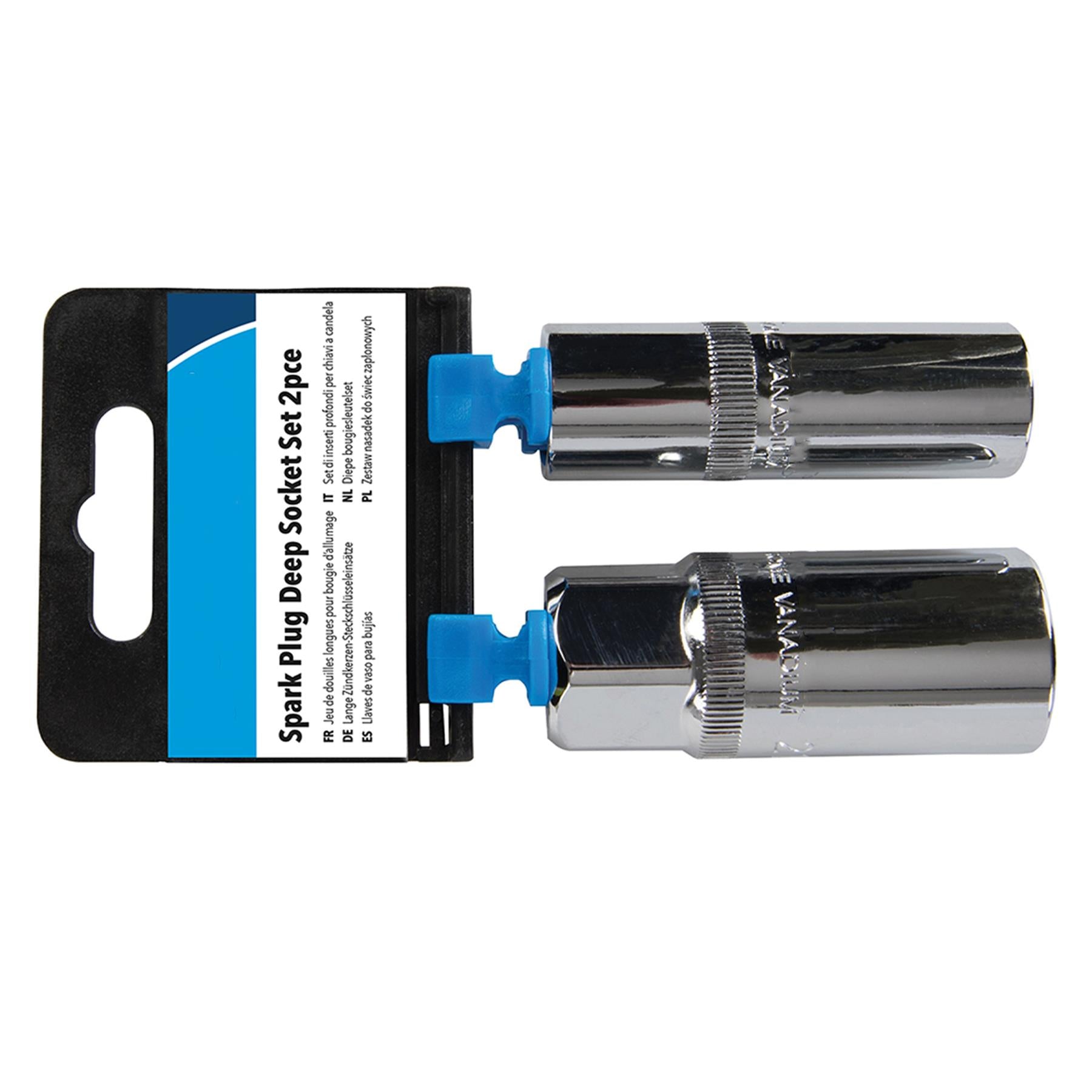 2 Pce 1/2" Spark Plug Deep Socket Set 16mm & 21mm Chamfered End Positive Nut Loc