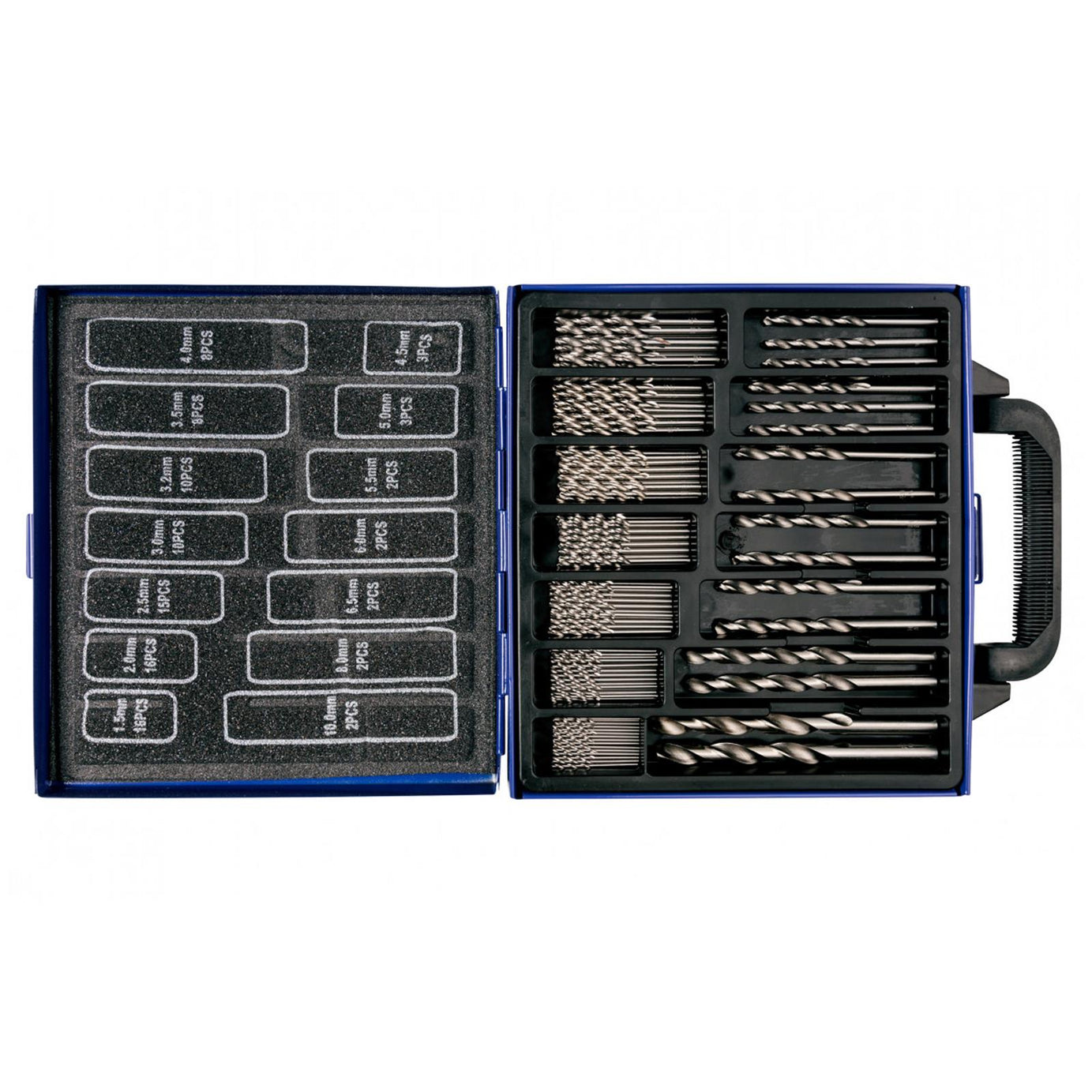 BlueSpot 99Pcs HSS Drill Bit Set Metric Sizes 1.5mm - 10mm Steel / Wood / Plastic Metal Case