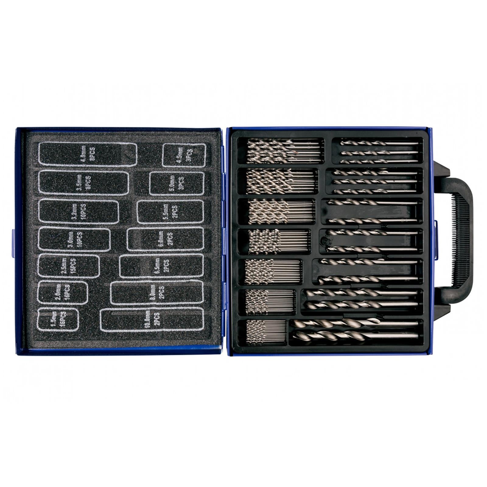 BlueSpot 99Pcs HSS Drill Bit Set Metric Sizes 1.5mm - 10mm Steel / Wood / Plastic Metal Case