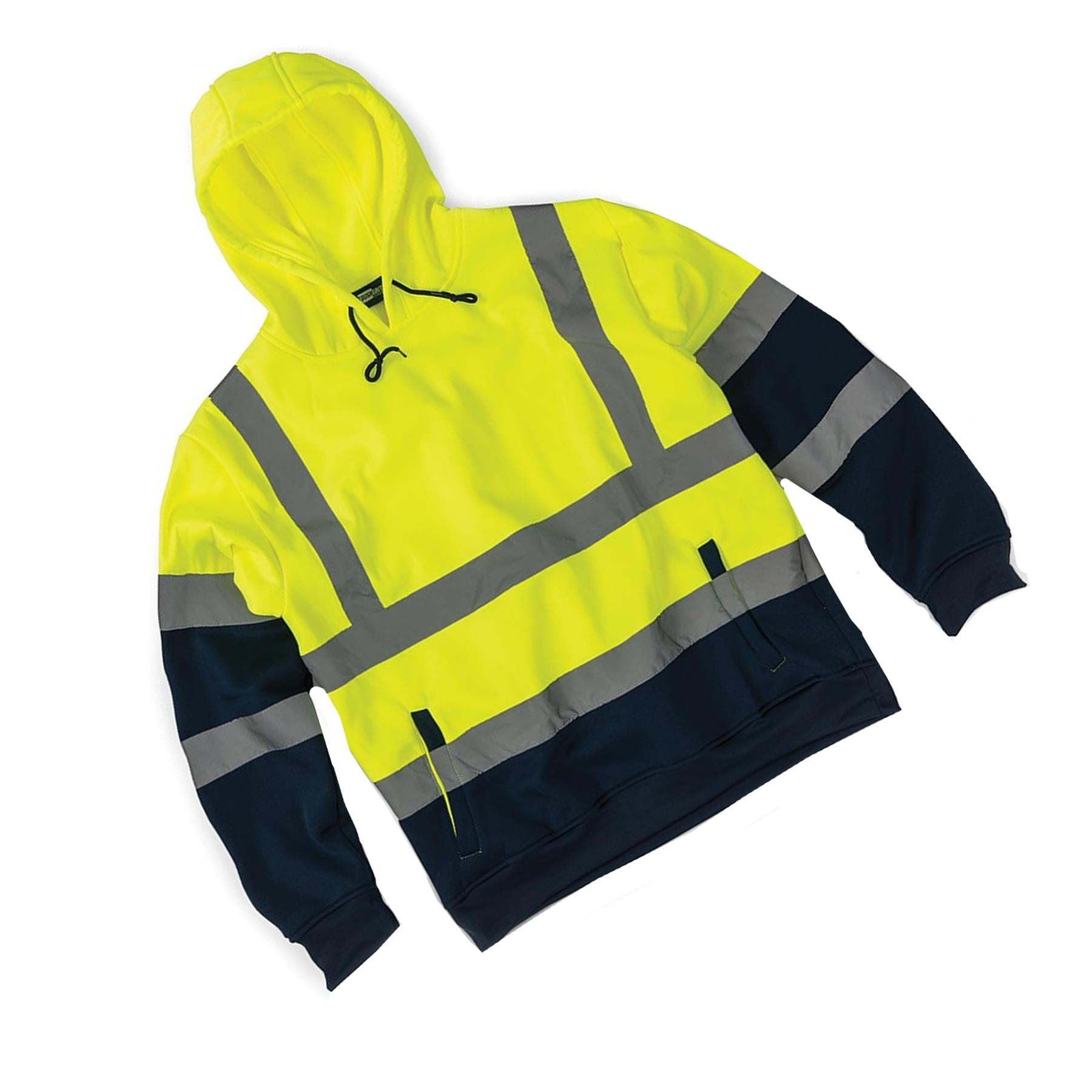 Tough Grit Hi-vis Visibility Hoodie 2-tone Pullover Fleece Top Yellow/Navy XL