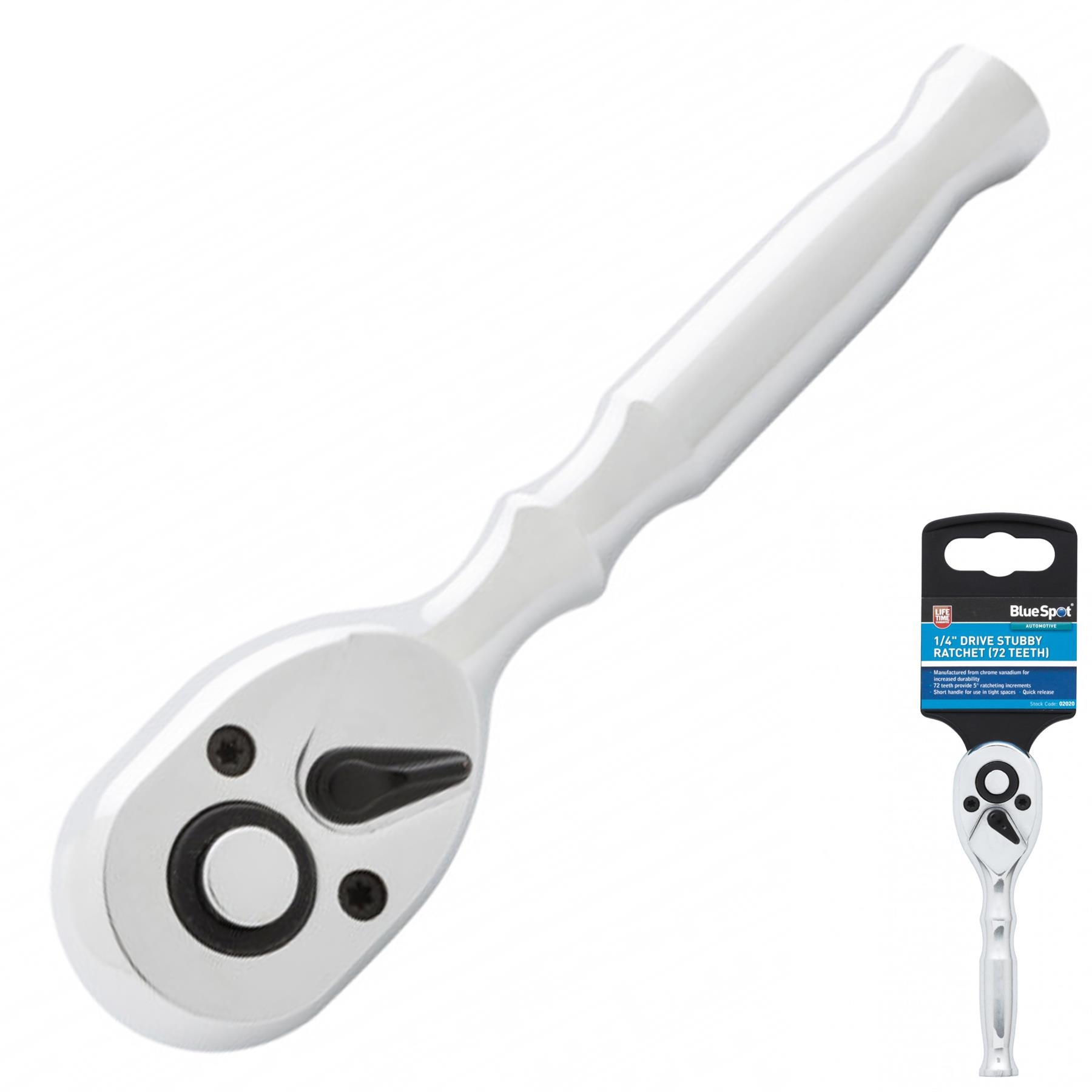 BlueSpot Socket Ratchet Stubby Handle Quick Release 72 Teeth 1/4" Drive 5� Ratcheting