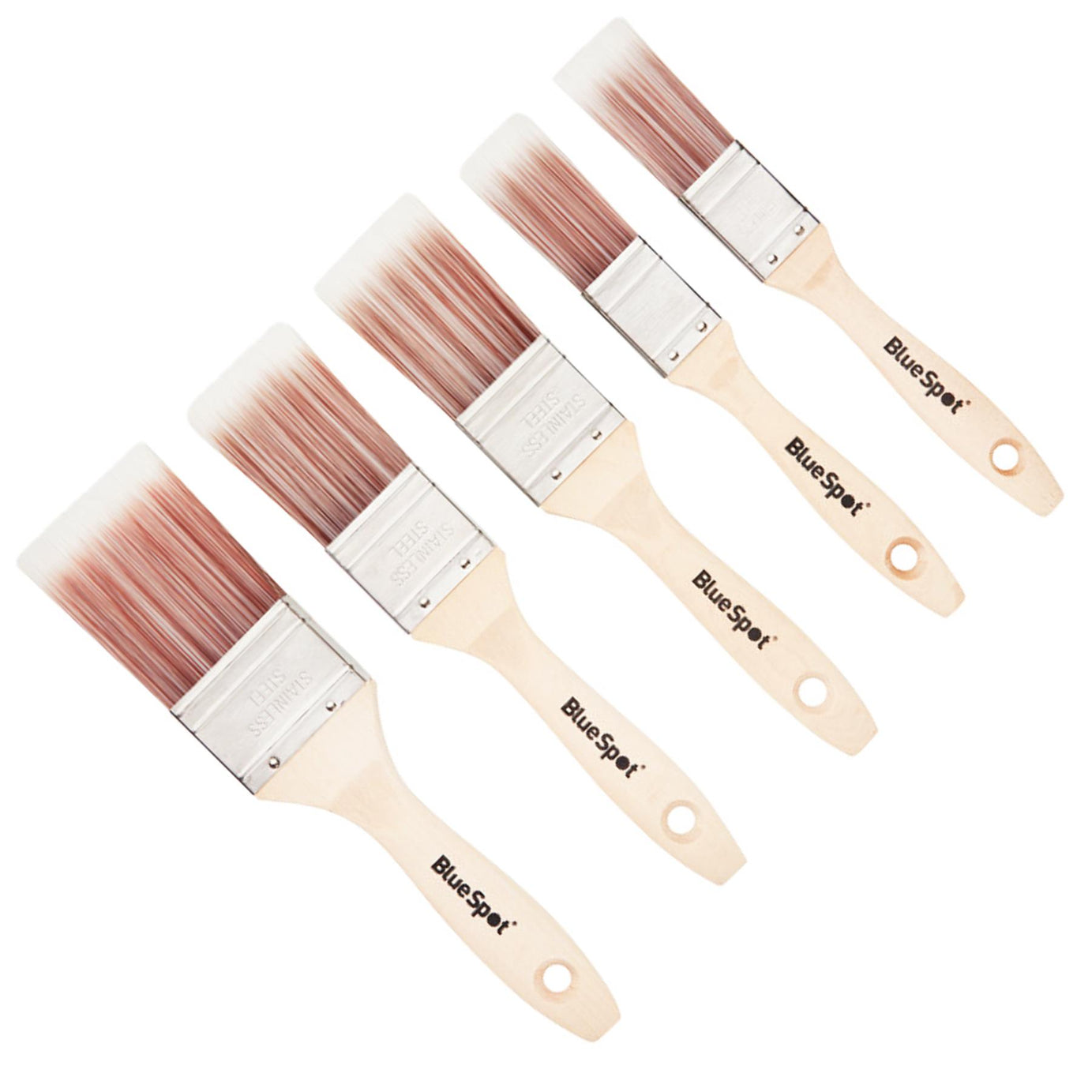 BlueSpot 5pce Pure Synthetic Bristle Paint Brush Set 2x1". 2x1 ½". 1x2"