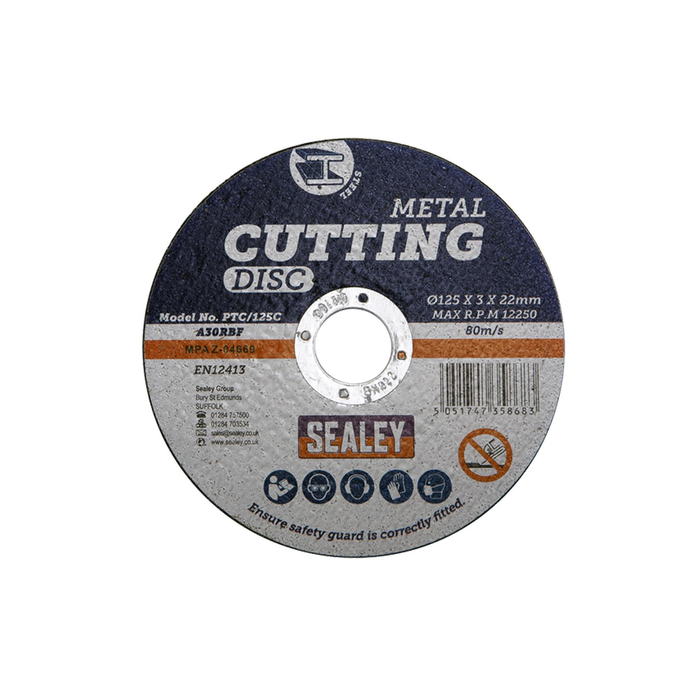 Cutting Disc 125 x 3mm 22mm Bore.  General-purpose flat cutting discs. Sealey