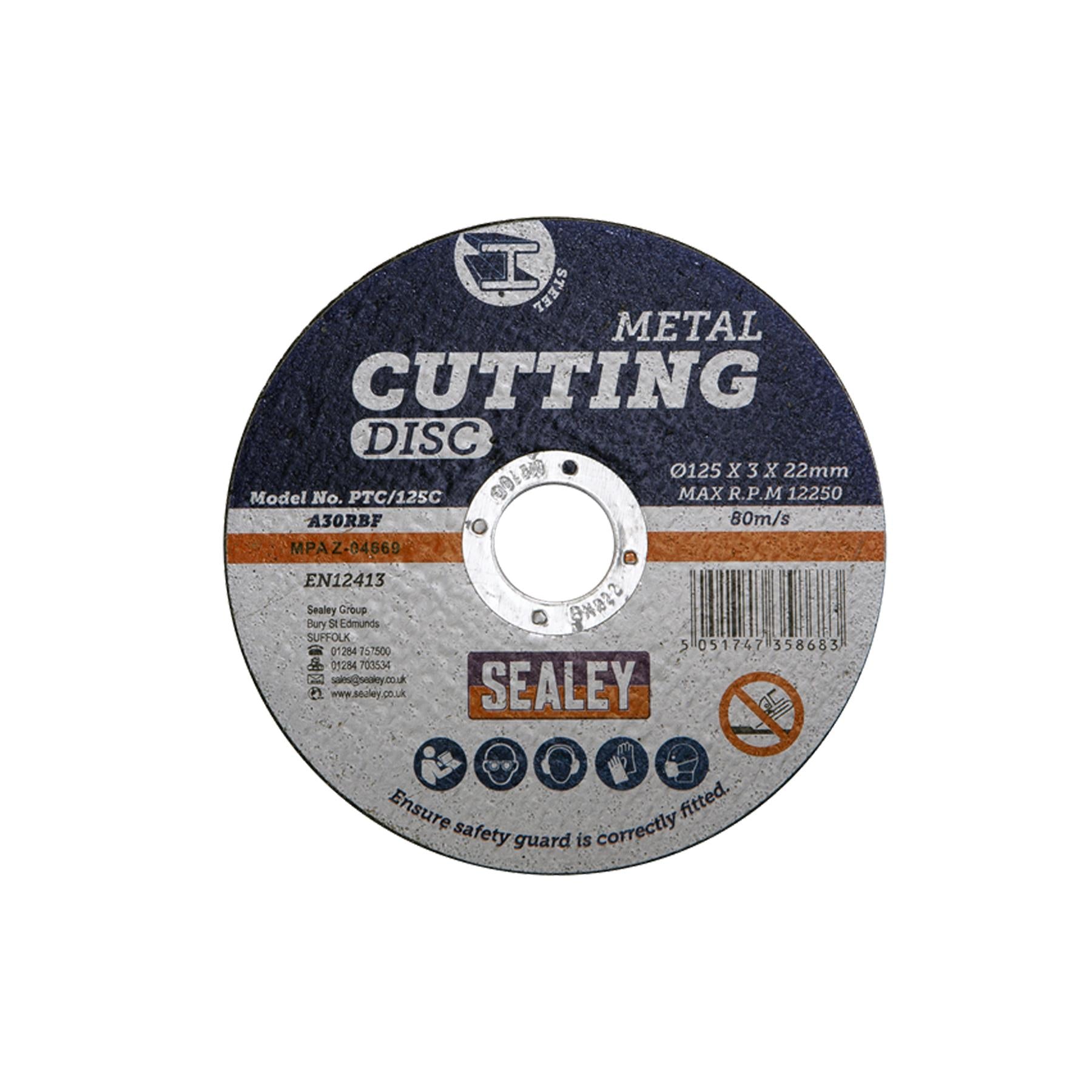 Cutting Disc 125 x 3mm 22mm Bore.  General-purpose flat cutting discs. Sealey