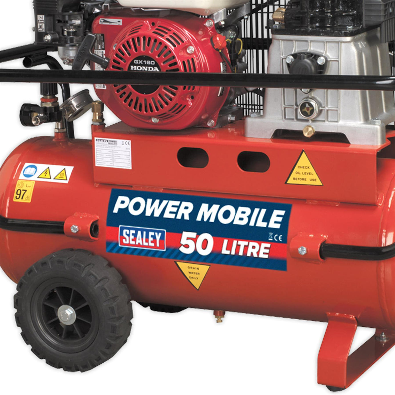 Sealey Compressor 50L Belt Drive Petrol Engine 5.5hp