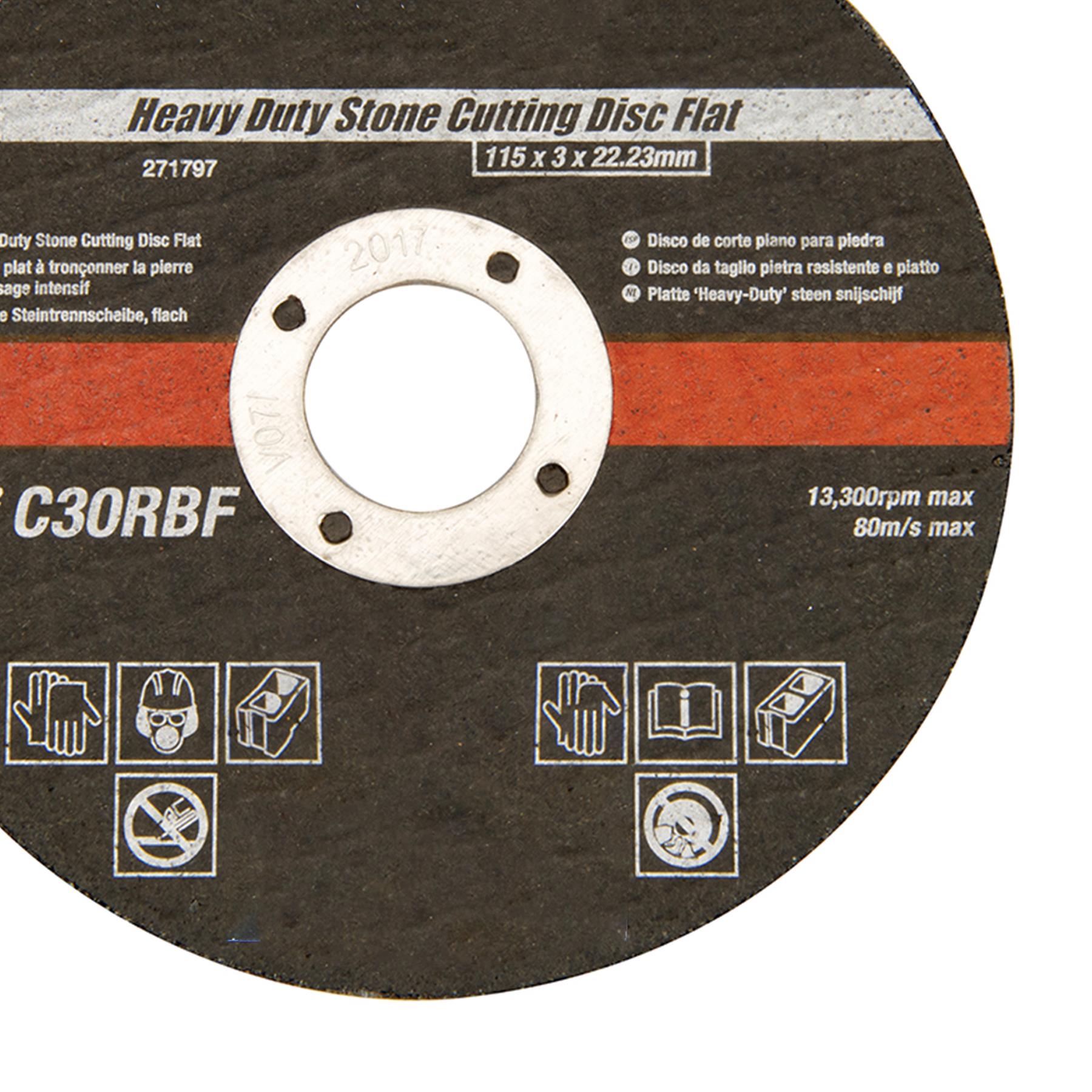 Heavy Duty Stone Cutting Disc Flat 115 X 3 X 22.23mm Quality Fibreglass Mesh