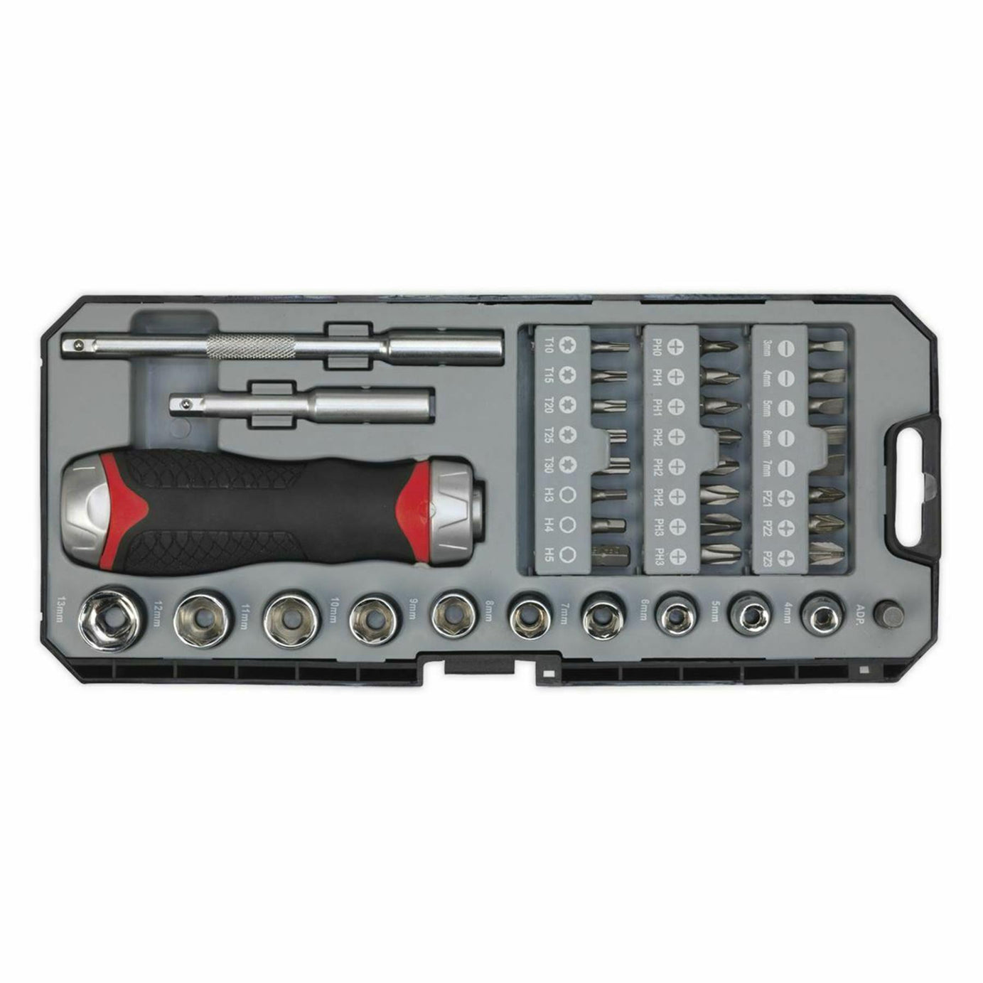 Sealey Fine Tooth Ratchet Screwdriver Socket & Bit Set 38pc