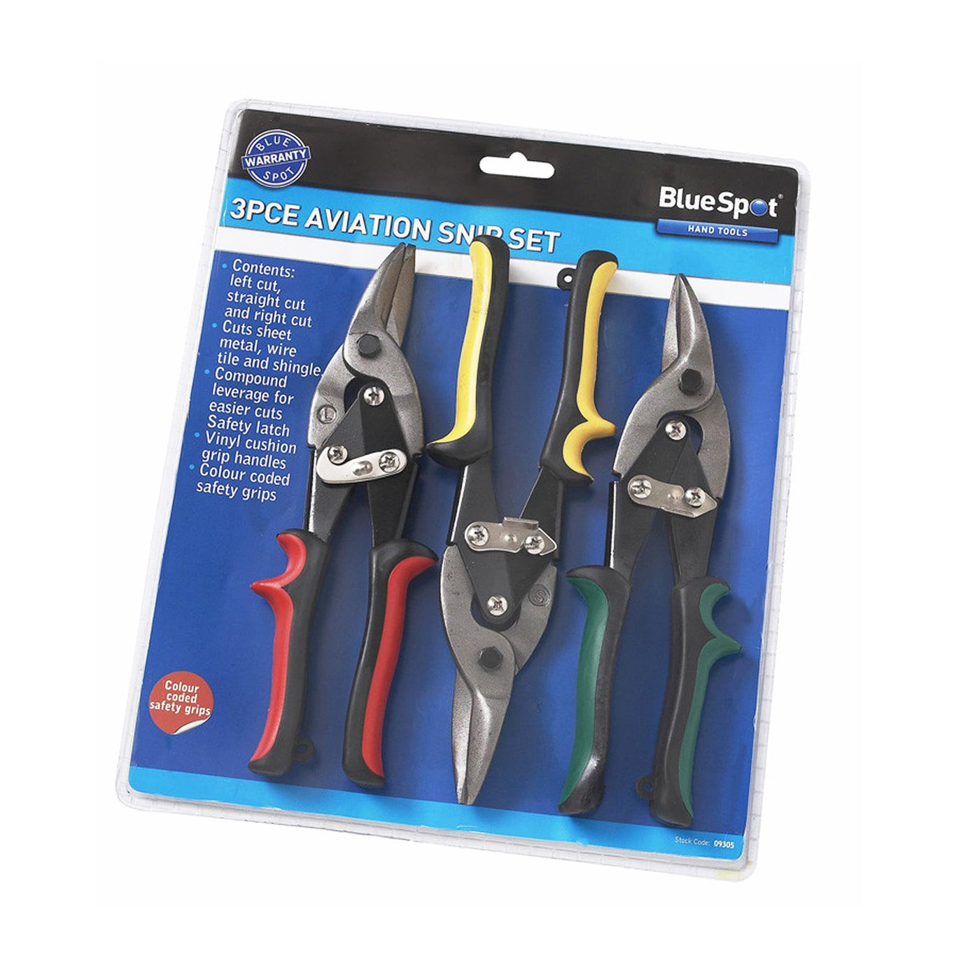 Bluespot Heavy Duty 3pc 250mm 10" Tin Snips Set Sheet Metal Cutters Aluminium Soft Grip