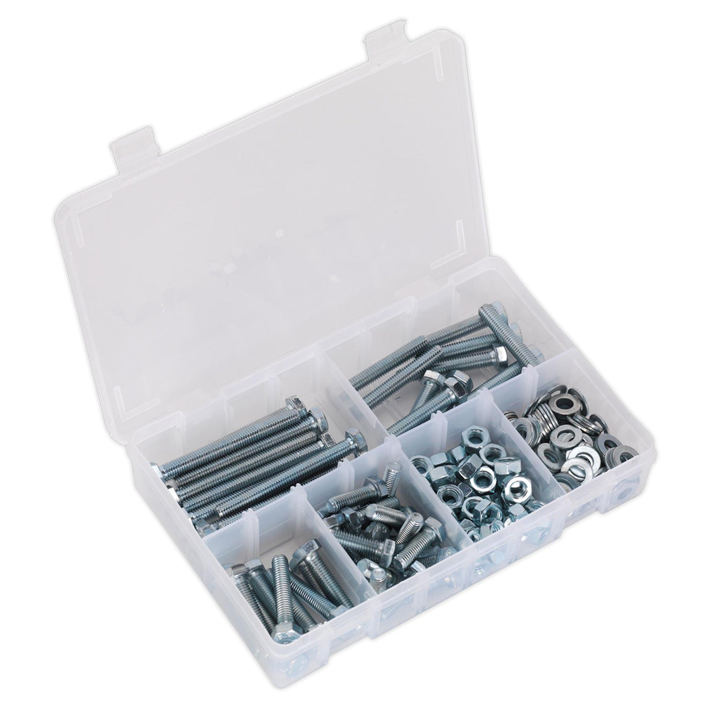 Sealey M8 Assortment Nuts Bolts Setscrews And Washers Kit 220pc High Tensile