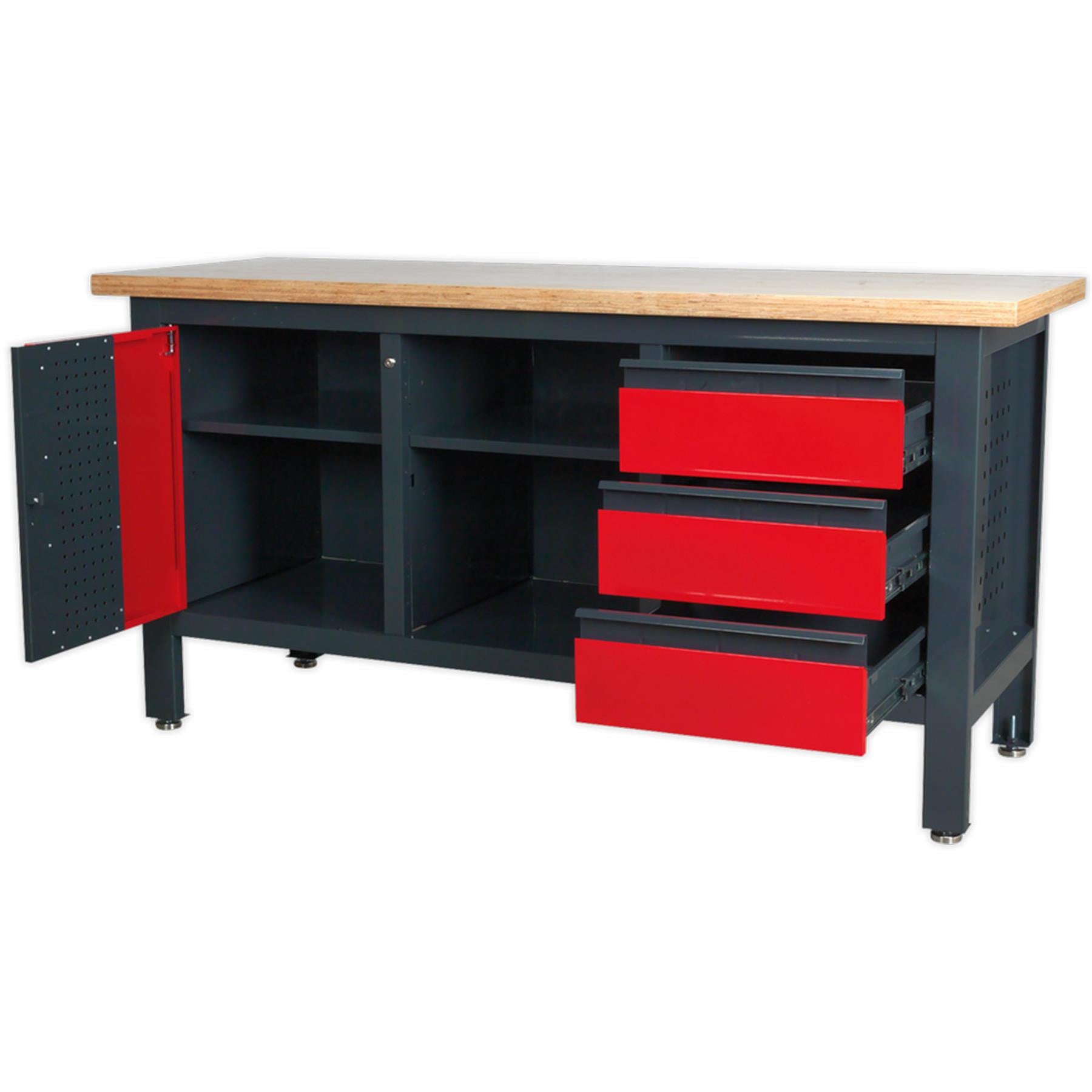 Sealey Workstation with 3 Drawers, 1 Cupboard & Open Storage