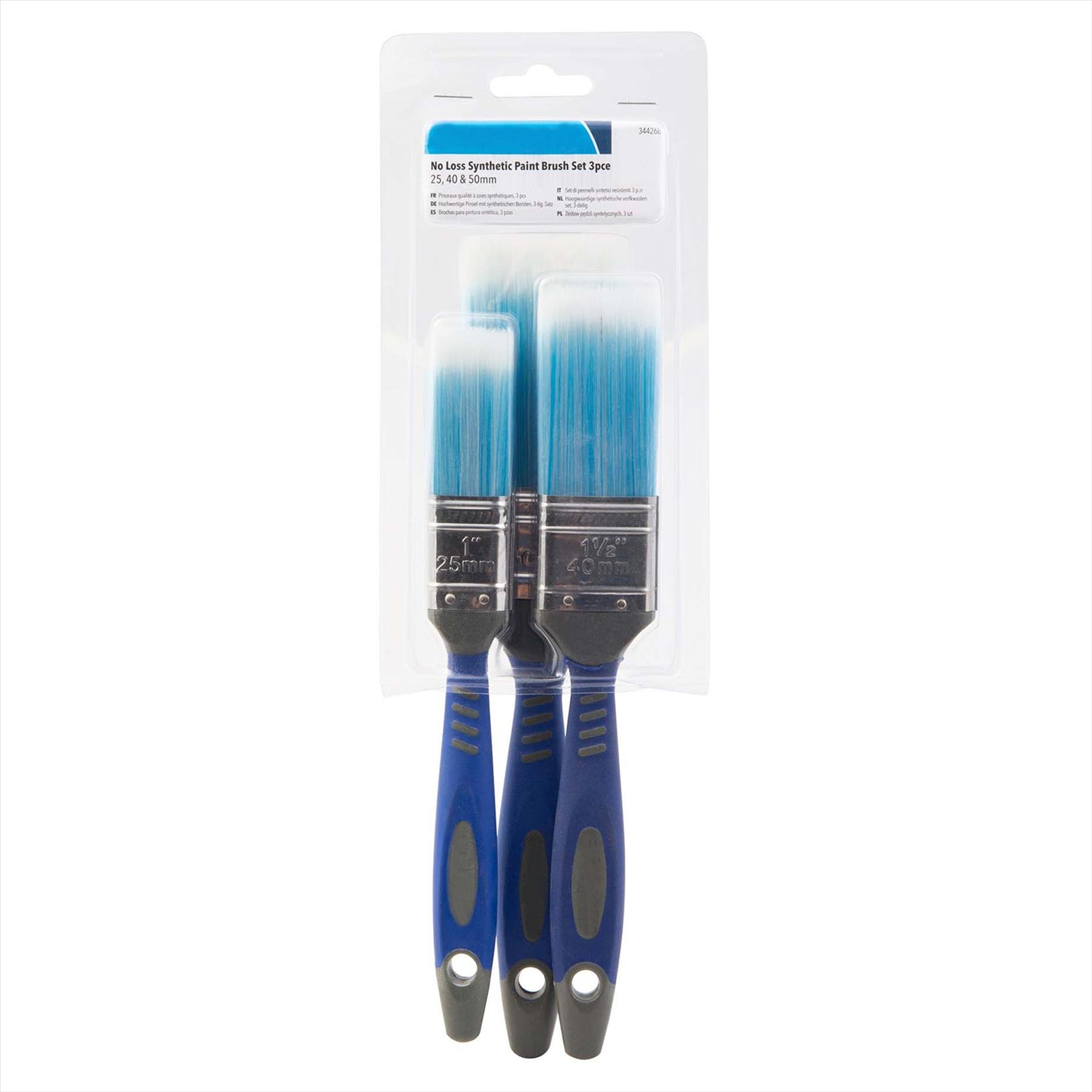 No-Loss Synthetic Paint Brush Set 3Pc Corrosion Resistant Stainless Steel Ferule