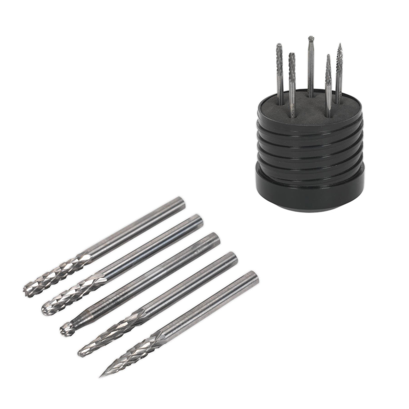 Micro Carbide Burr Set 5pc. Ø3mm Burrs made from Tungsten Carbide Sealey
