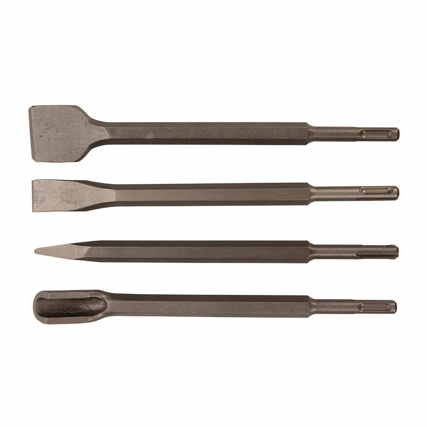 4 PIECES SDS CHISEL SET FOR HAMMER DRILL FLAT POINTED GROOVE GOUGE 250mm MASONRY
