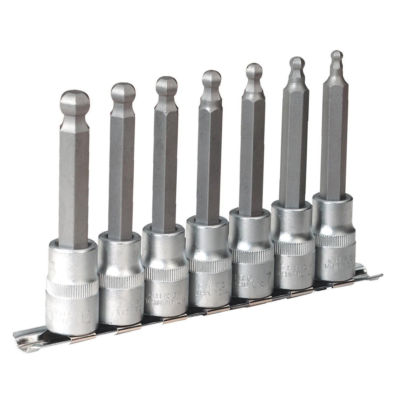 Sealey Ball-End HexSocket Bit Set 7pc 100mm 1/2"Sq Drive Metric