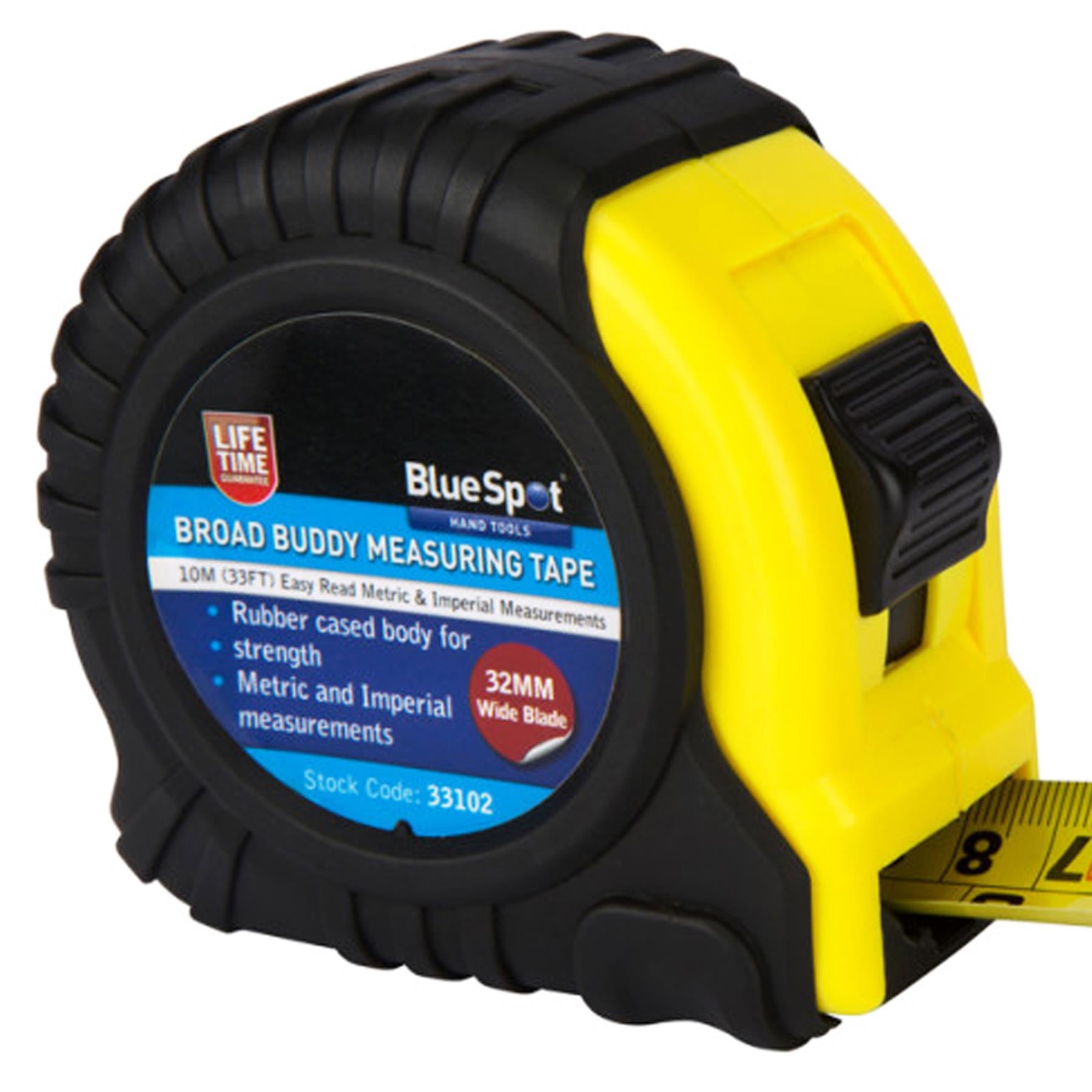 BlueSpot 32mm Extra Wide Blade Soft Grip Tape Measure Length 10m Measuring Tools