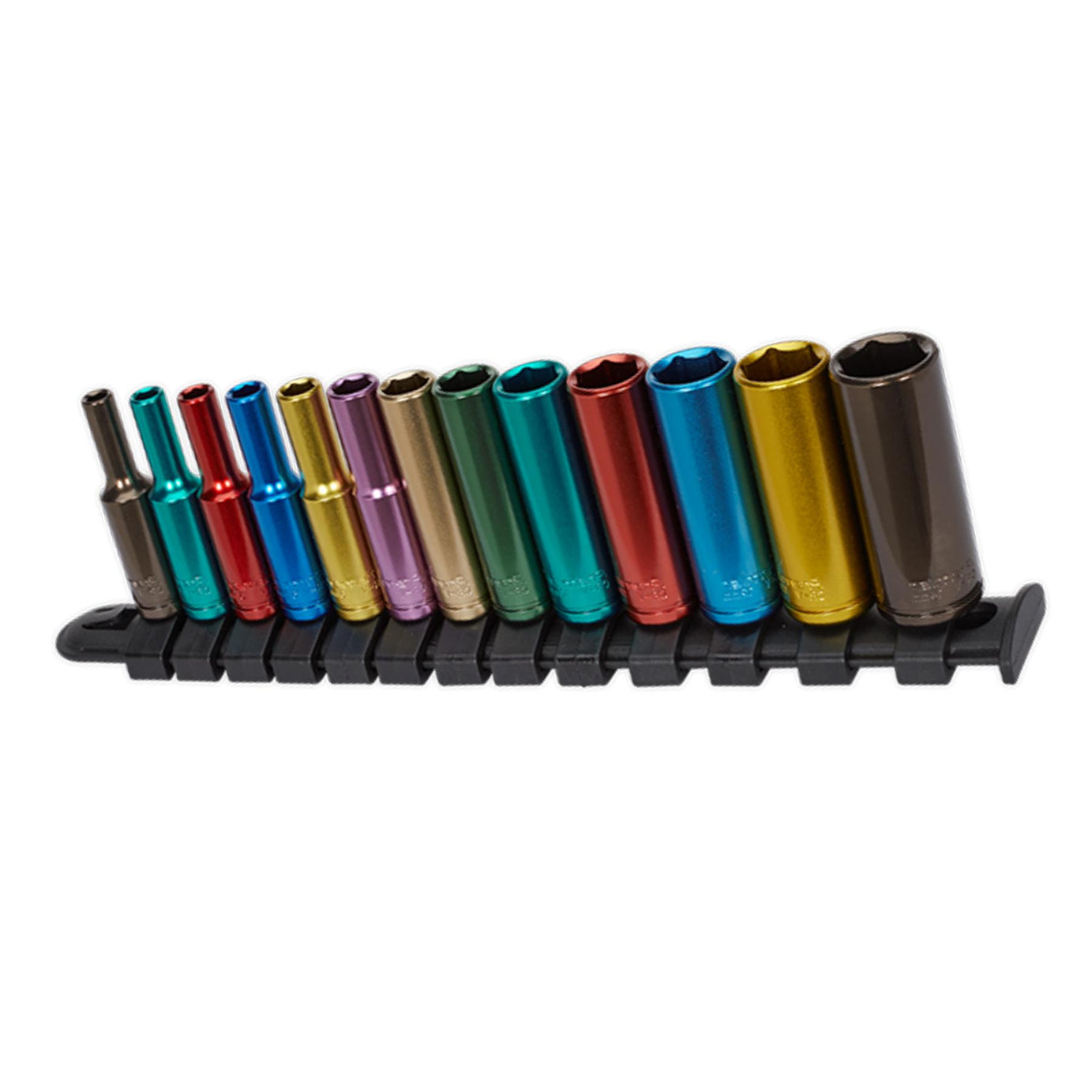 Sealey 13pc Multi Coloured Deep Socket Set 4mm - 14mm 6pt Set 1/4" Sq Drive