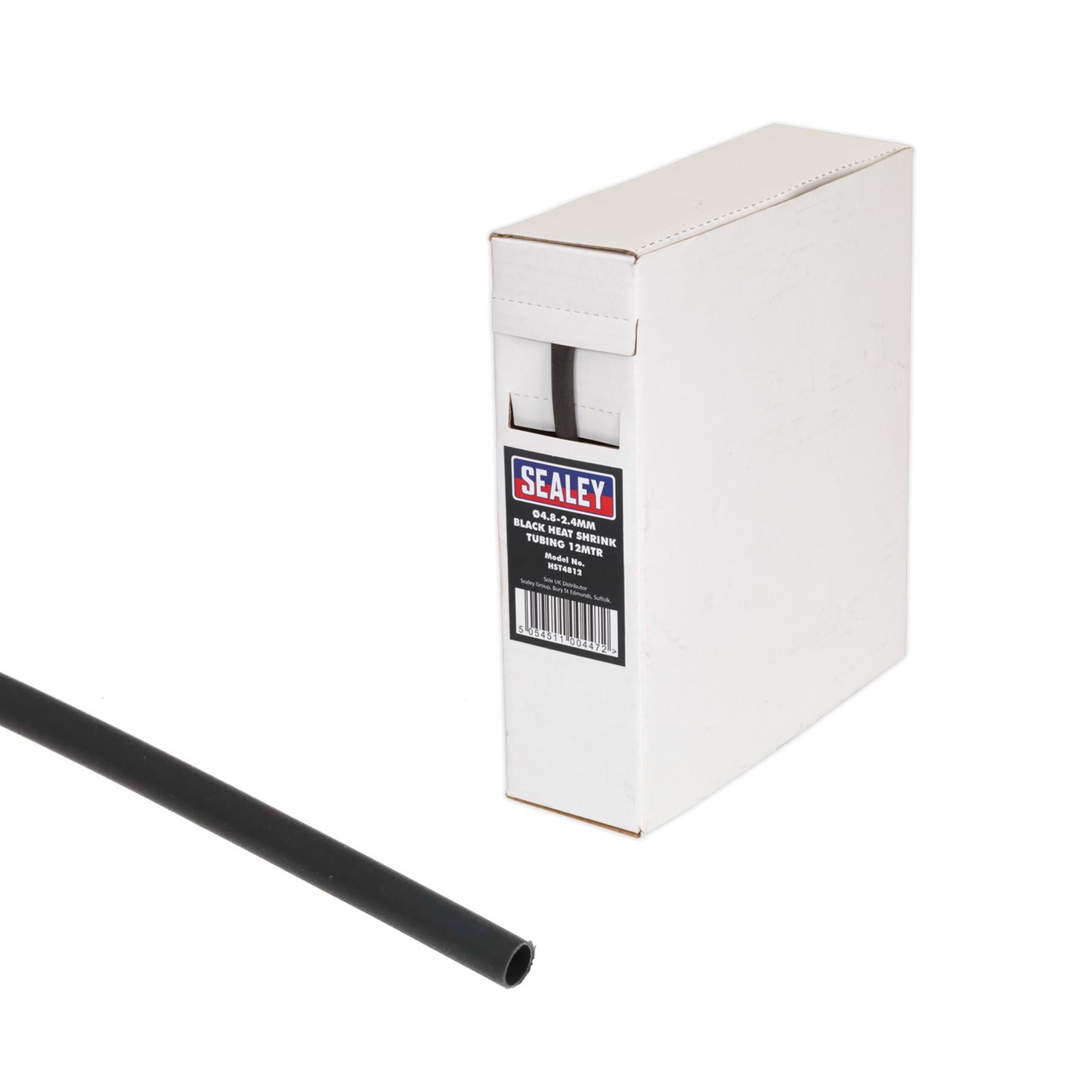 Sealey Heat Shrink Tubing Black 4.8-2.4mm 12m