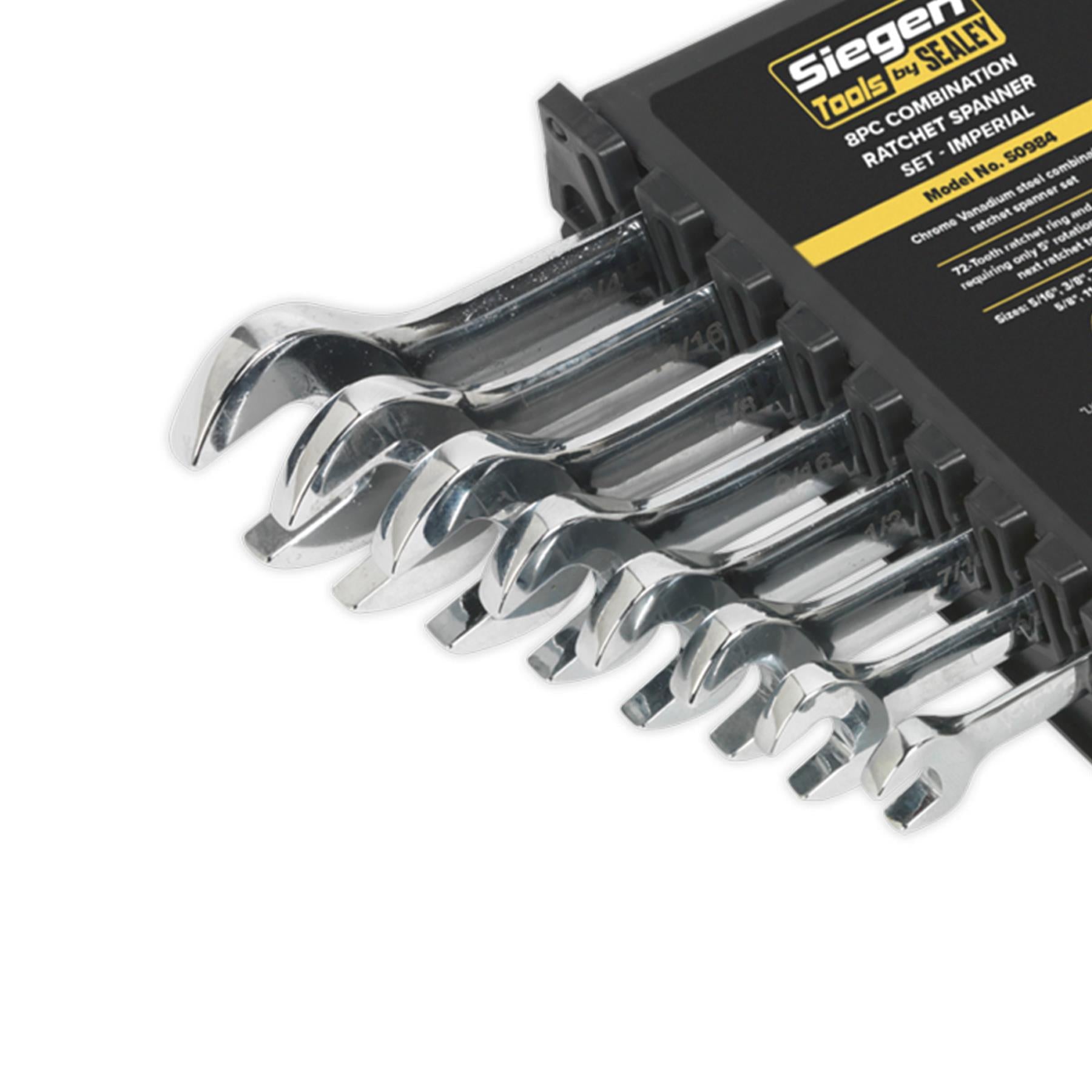 Sealey Combination Ratchet Spanner Set 8pc Imperial