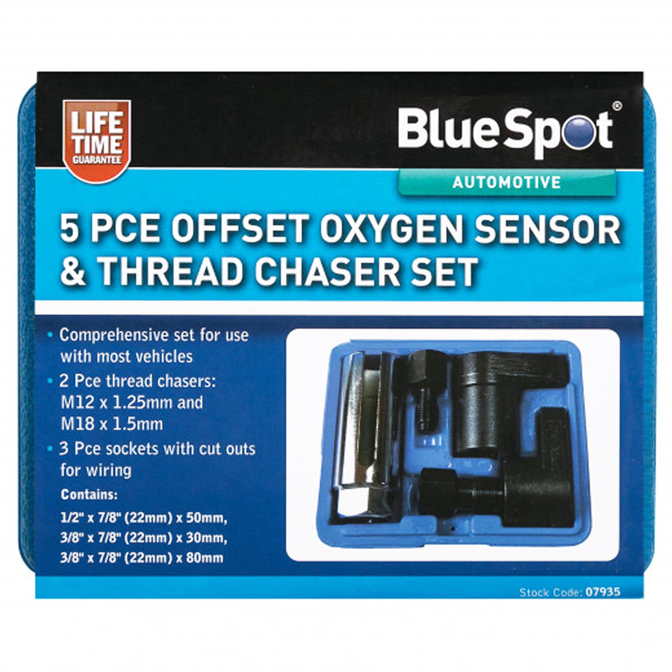 BlueSpot 5pc Oxygen Lambda Sensor Socket, Sockets & Thread Chaser Set