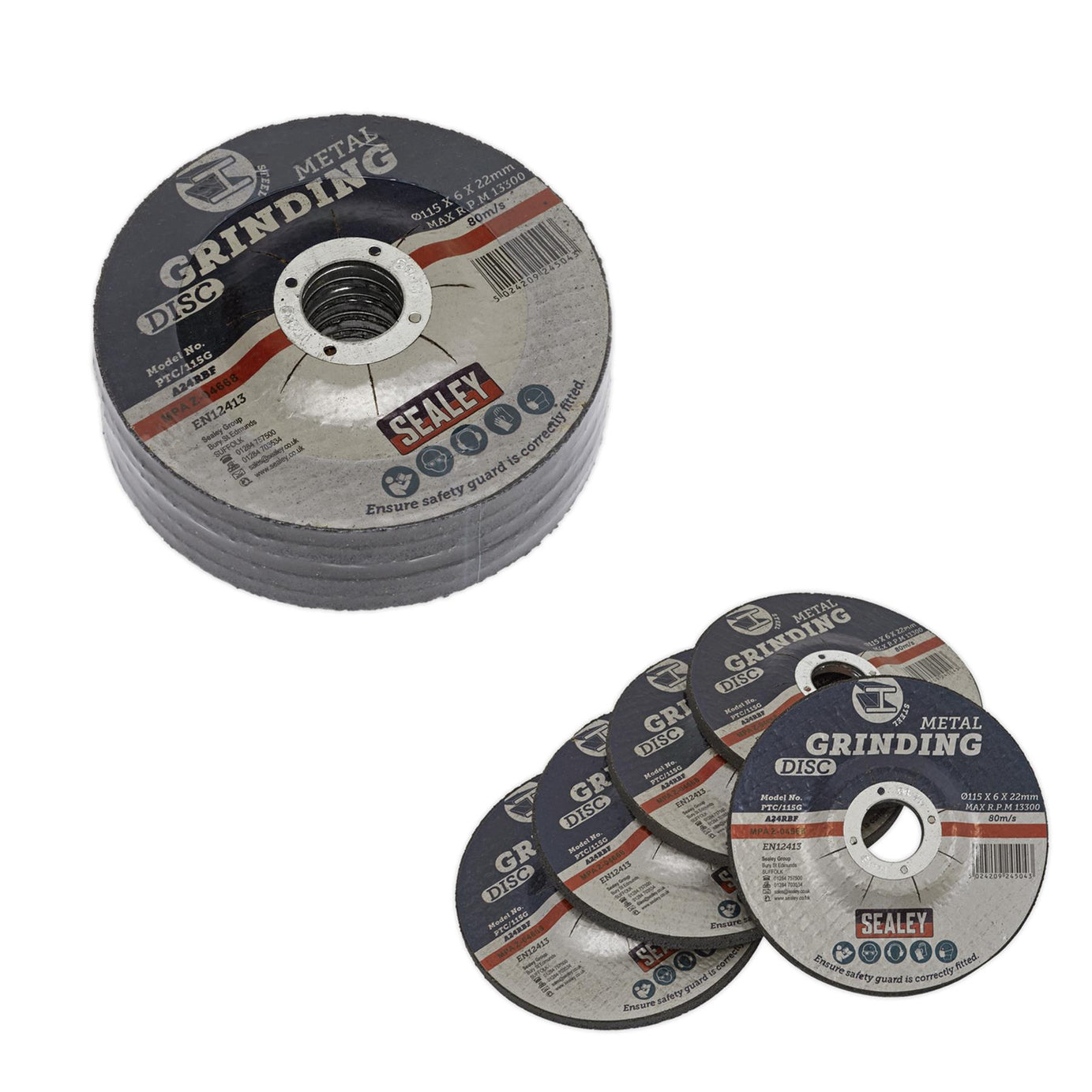 Sealey Grinding Disc 115 x 6mm 22mm Bore - Pack of 5