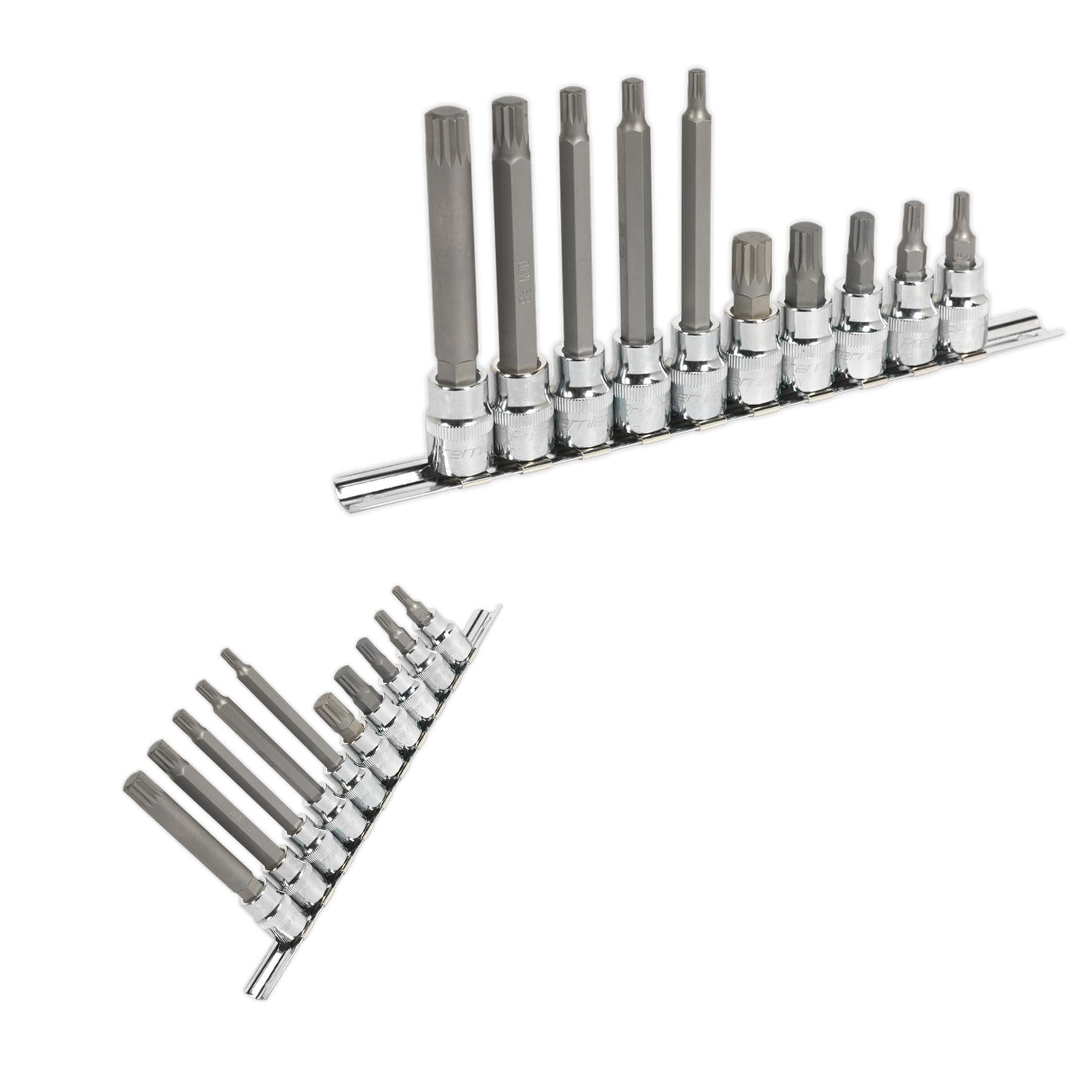 Sealey Spline Socket Bit Set 10pc 3/8"Sq Drive Chrome Vanadium Steel