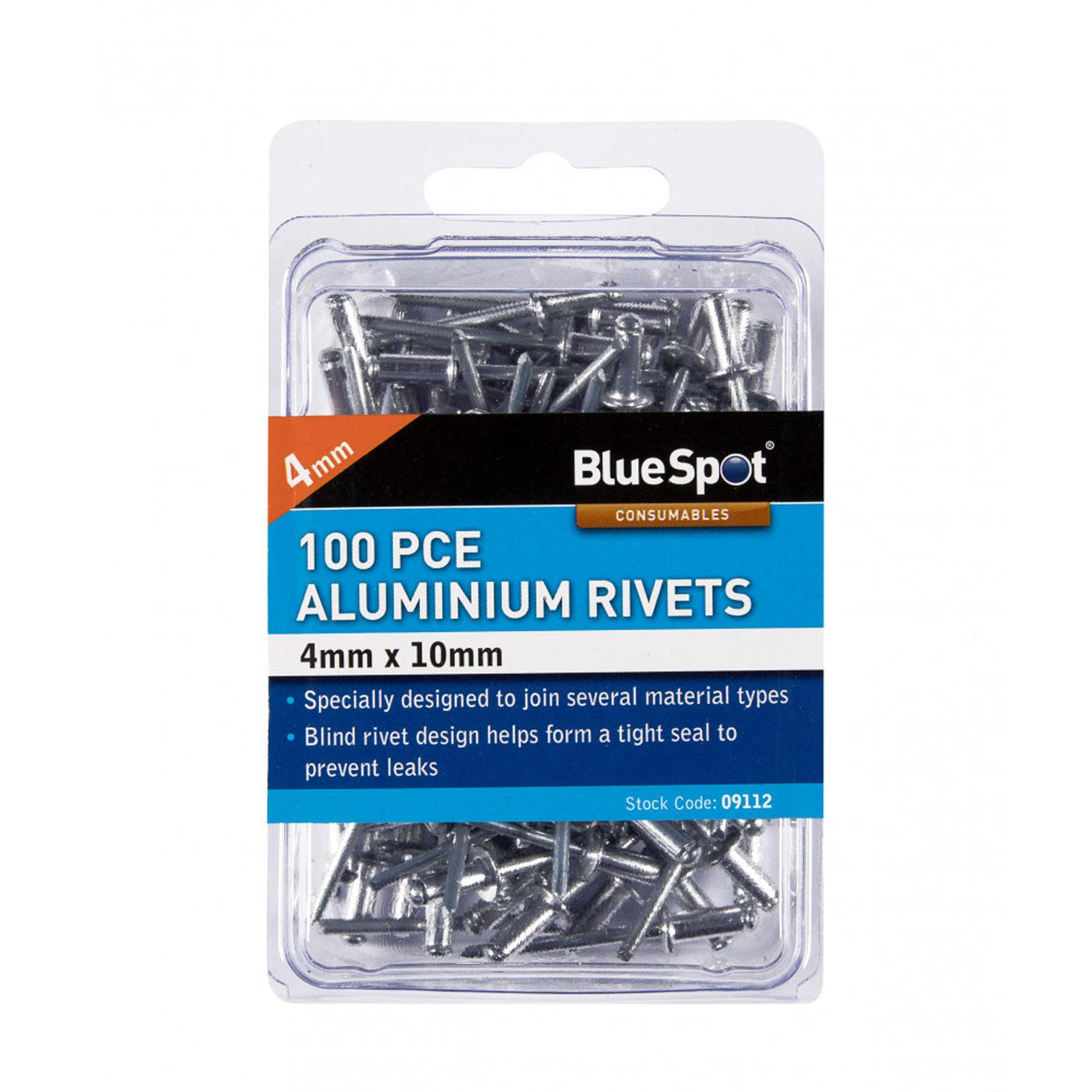 100 Pce 4mm X 10mm Large Flange Aluminium Pop Rivets Blind Rivet BlueSpot