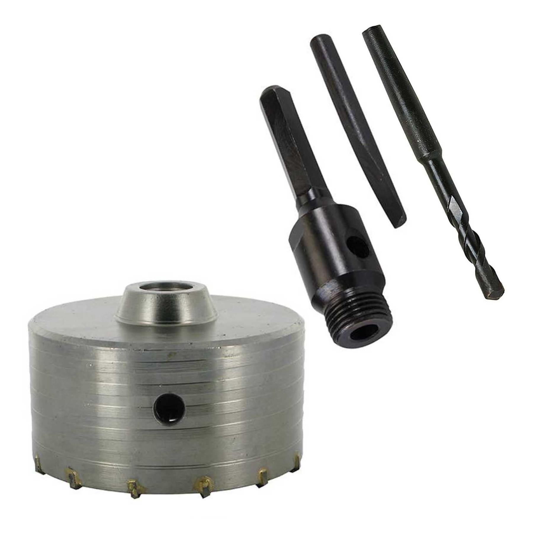 TCT Core Drill Bit 115mm Hole Saw Masonry Stone Brick Hex 115mm Extensions Pilot