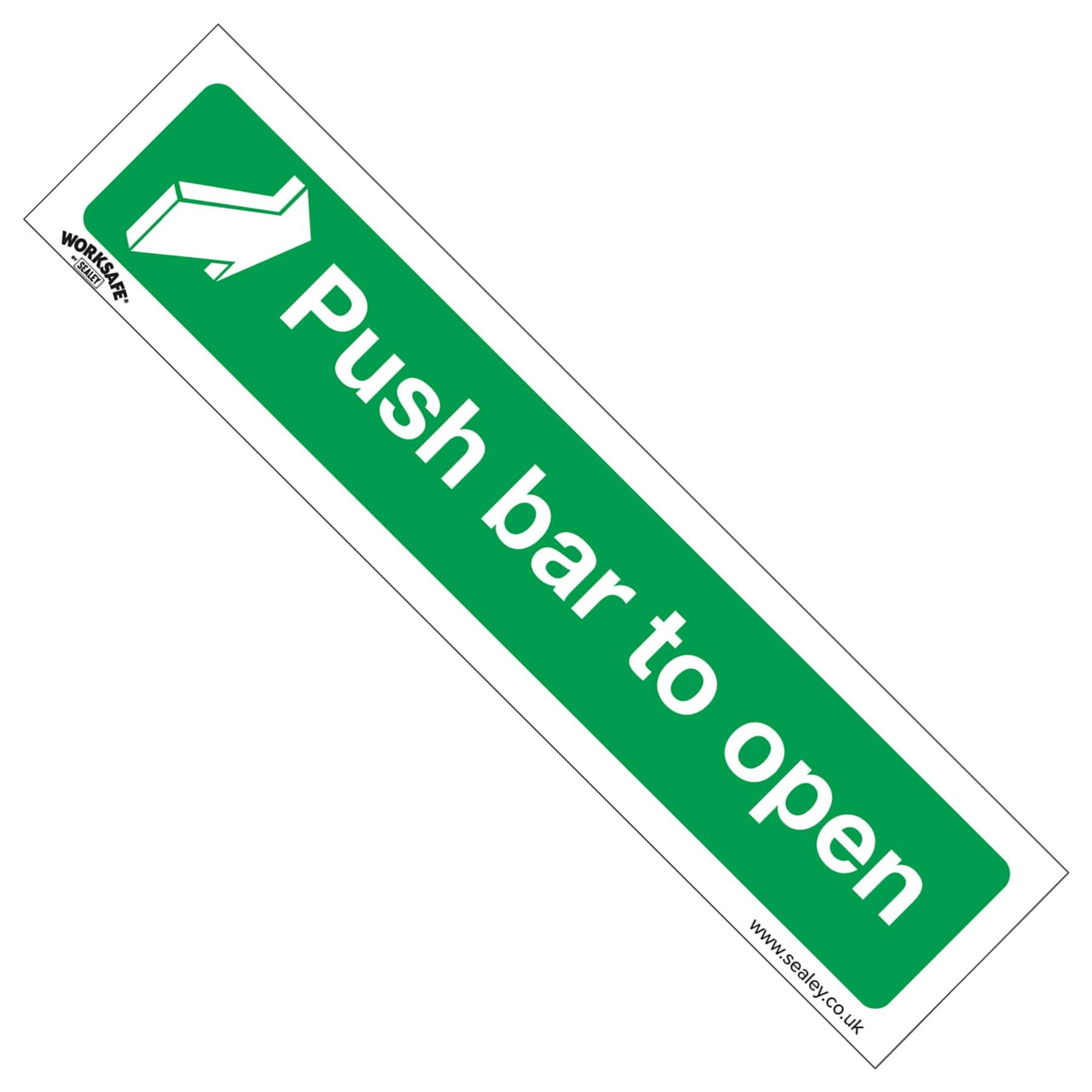 Sealey Safety Sign - Push Bar To Open - Self-Adhes. - Pack of 10
