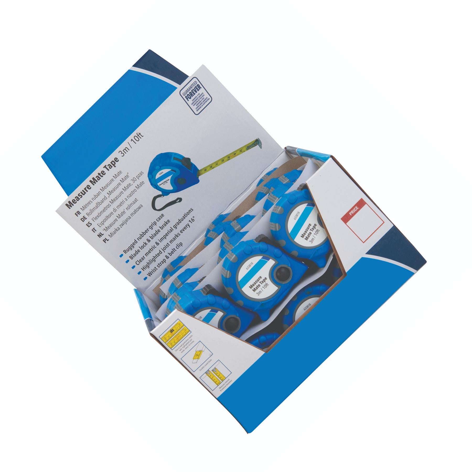 24Pce Measure Mate Tape Display Box 8M X 25mm Rugged Rubber-Grip Case