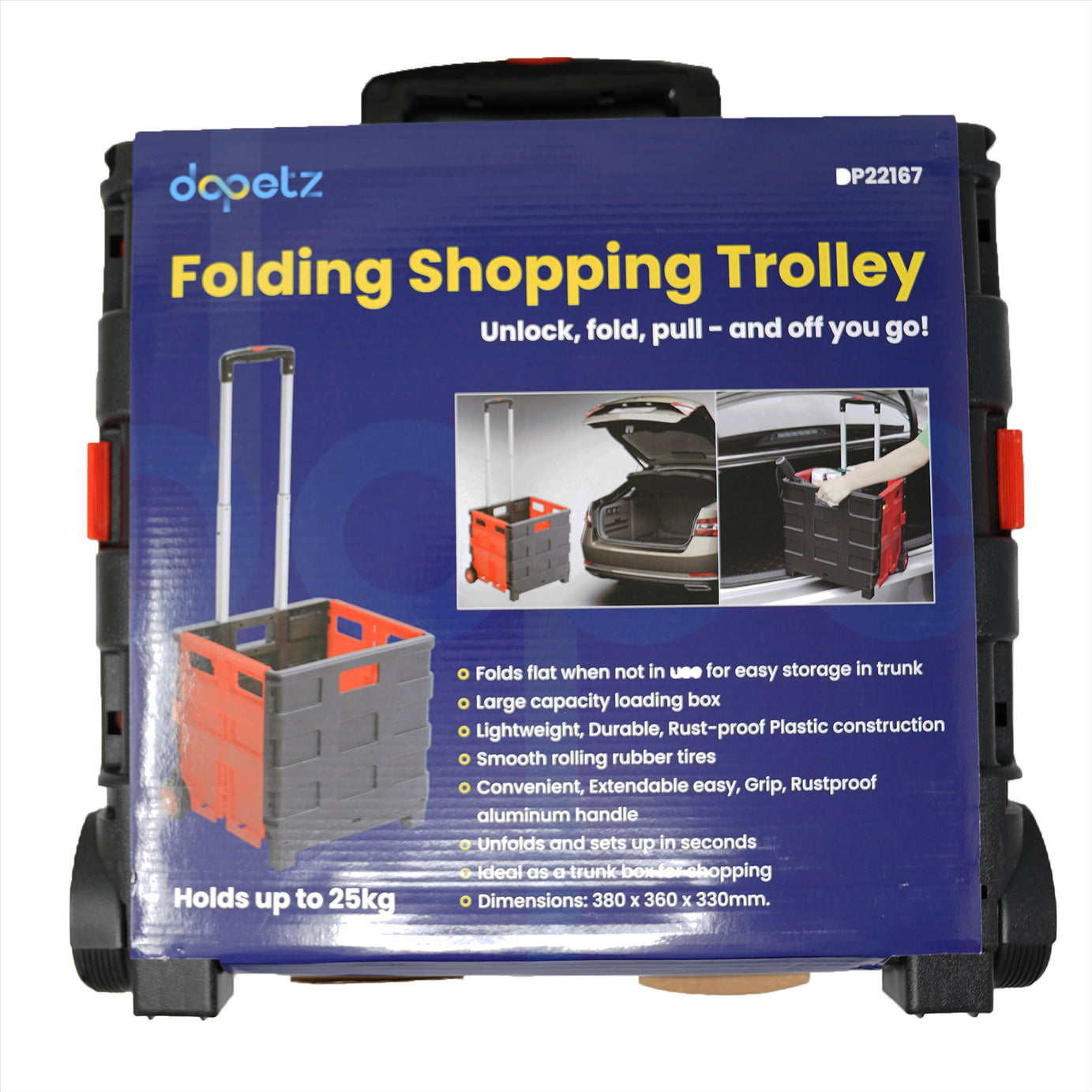 Large Folding Shopping Trolley Cart 25KG Foldable Rolling Storage Box Car Boot