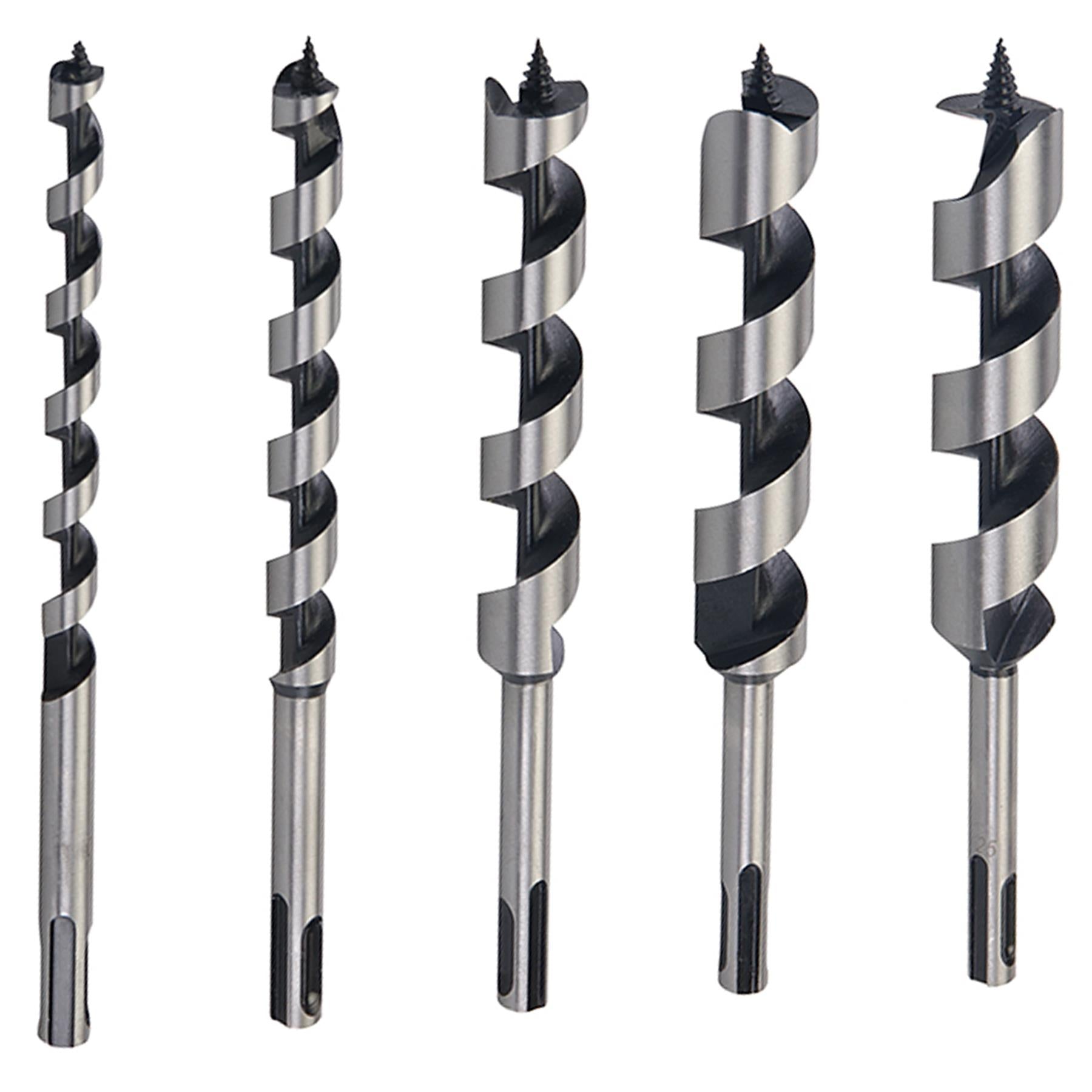 SDS Plus Auger Bit Set 5pce 10-25mm Hex Shank Spiral Point Drilling Holes