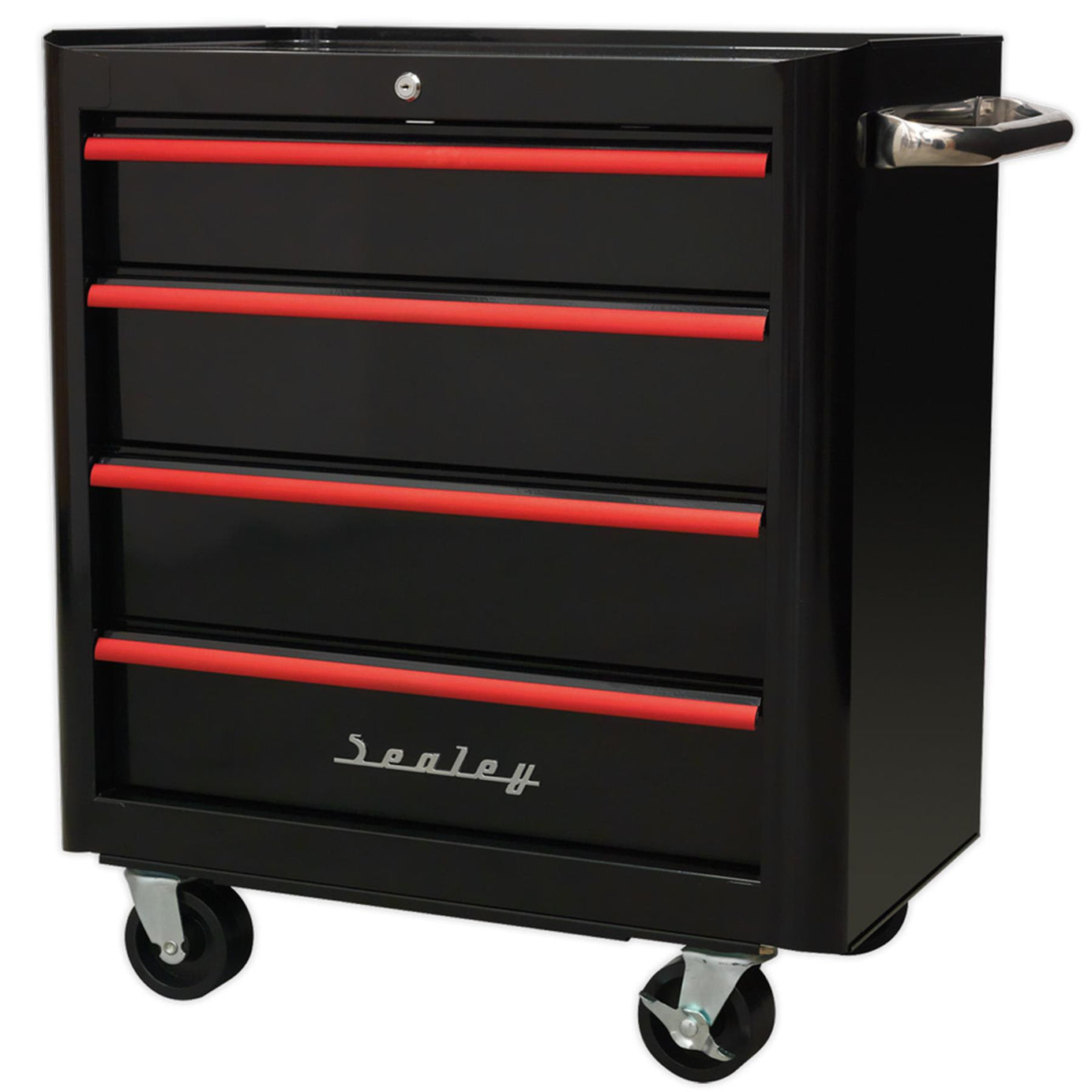 Sealey Rollcab 4 Drawer Retro Style - Black/Red Anodised Draw Pulls