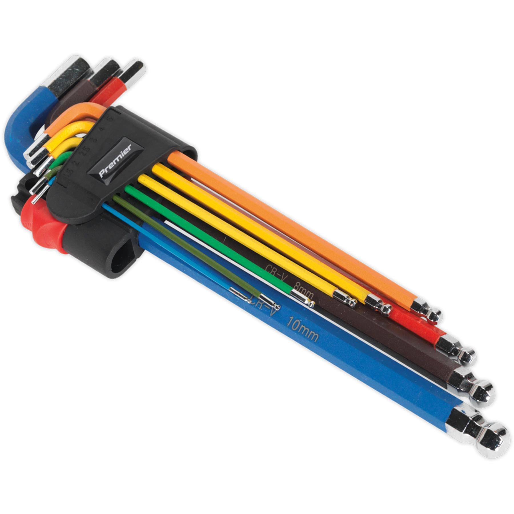 Sealey Ball-End Hex Key Set 9pc Colour-Coded Extra-Long Metric