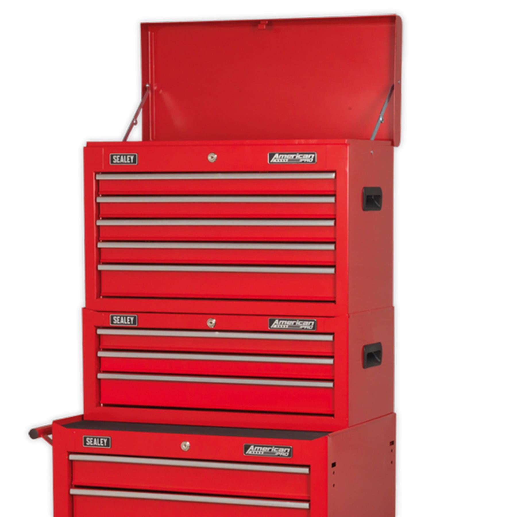Sealey Topchest, Mid-Box & Rollcab 14 Drawer Stack - Red