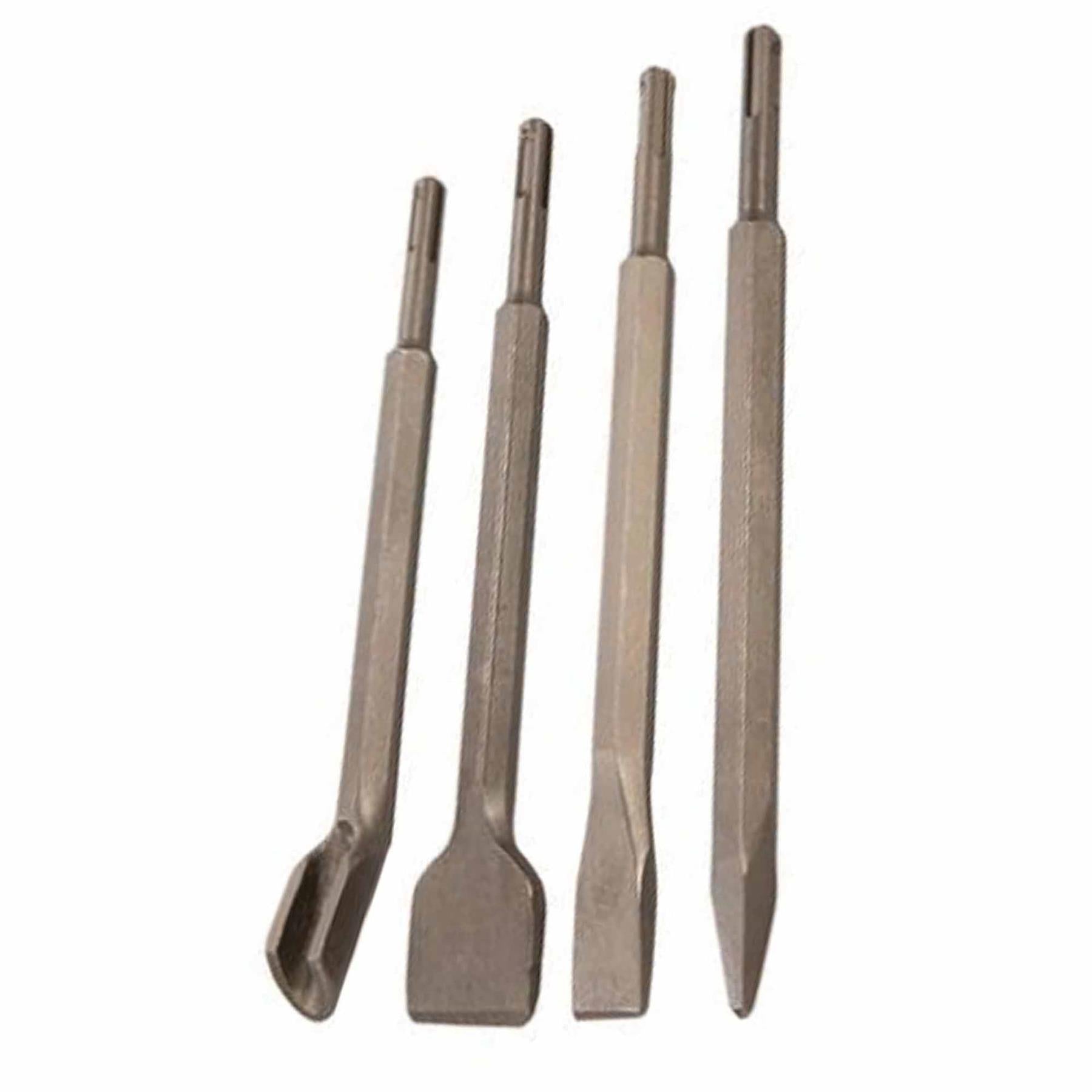 4 PIECES SDS CHISEL SET FOR HAMMER DRILL FLAT POINTED GROOVE GOUGE 250mm MASONRY