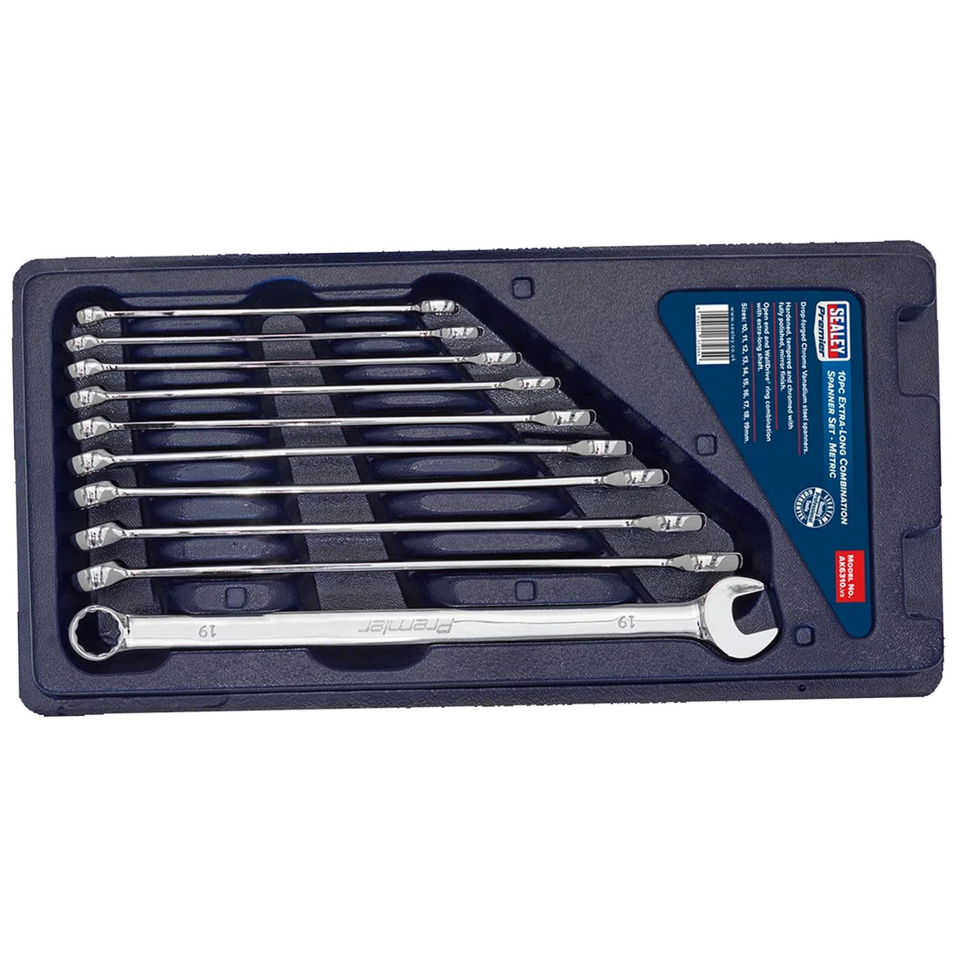 Sealey Combination Spanner Set 10pc Extra-Long Metric