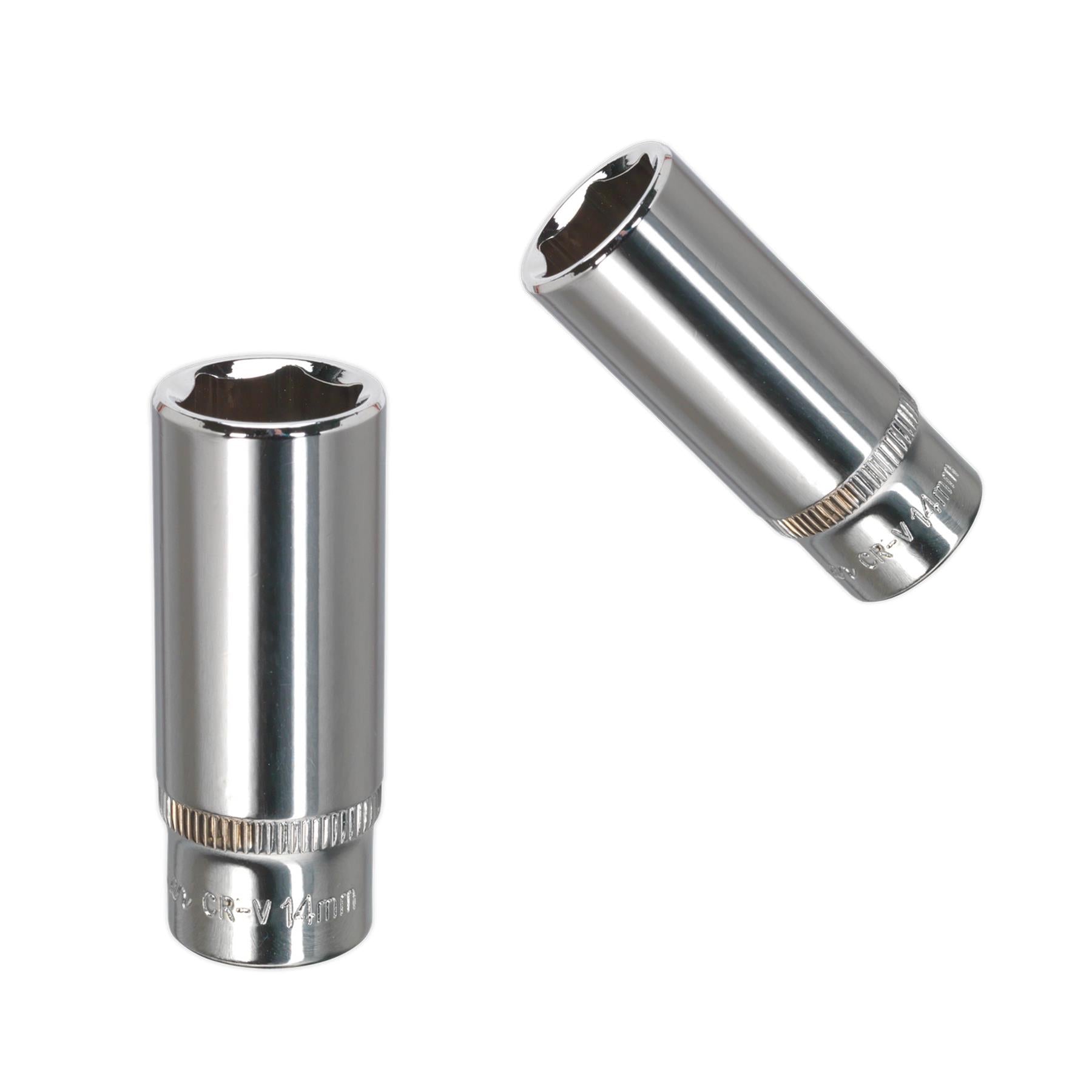 Sealey WallDrive Socket 14mm Deep 1/4"Sq Drive Fully Polished
