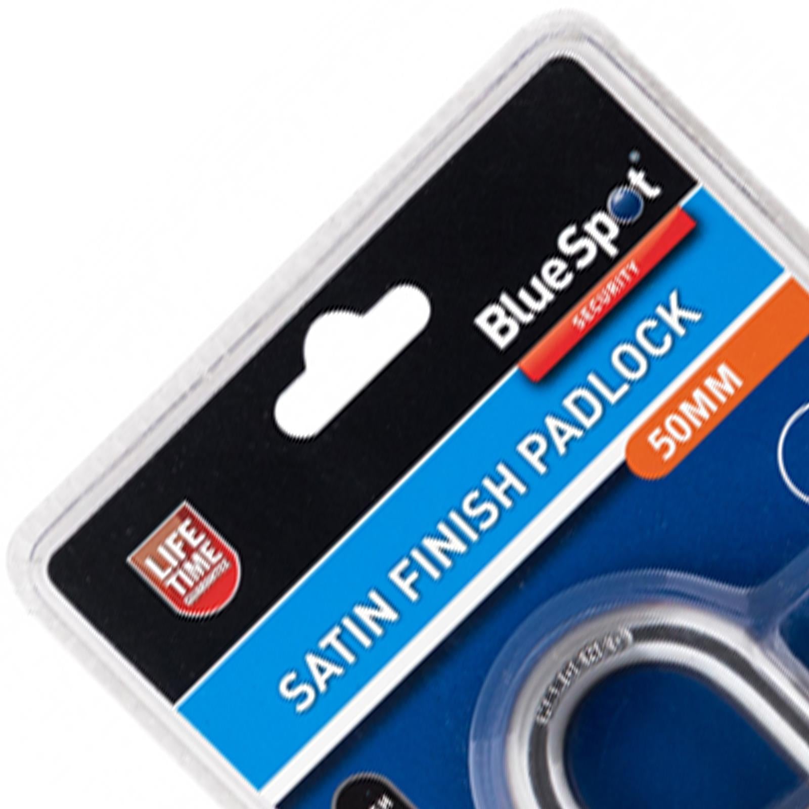 Bluespot 50mm Satin Finish Padlock Hardened Shackle Brass Cylinder 4 Keys