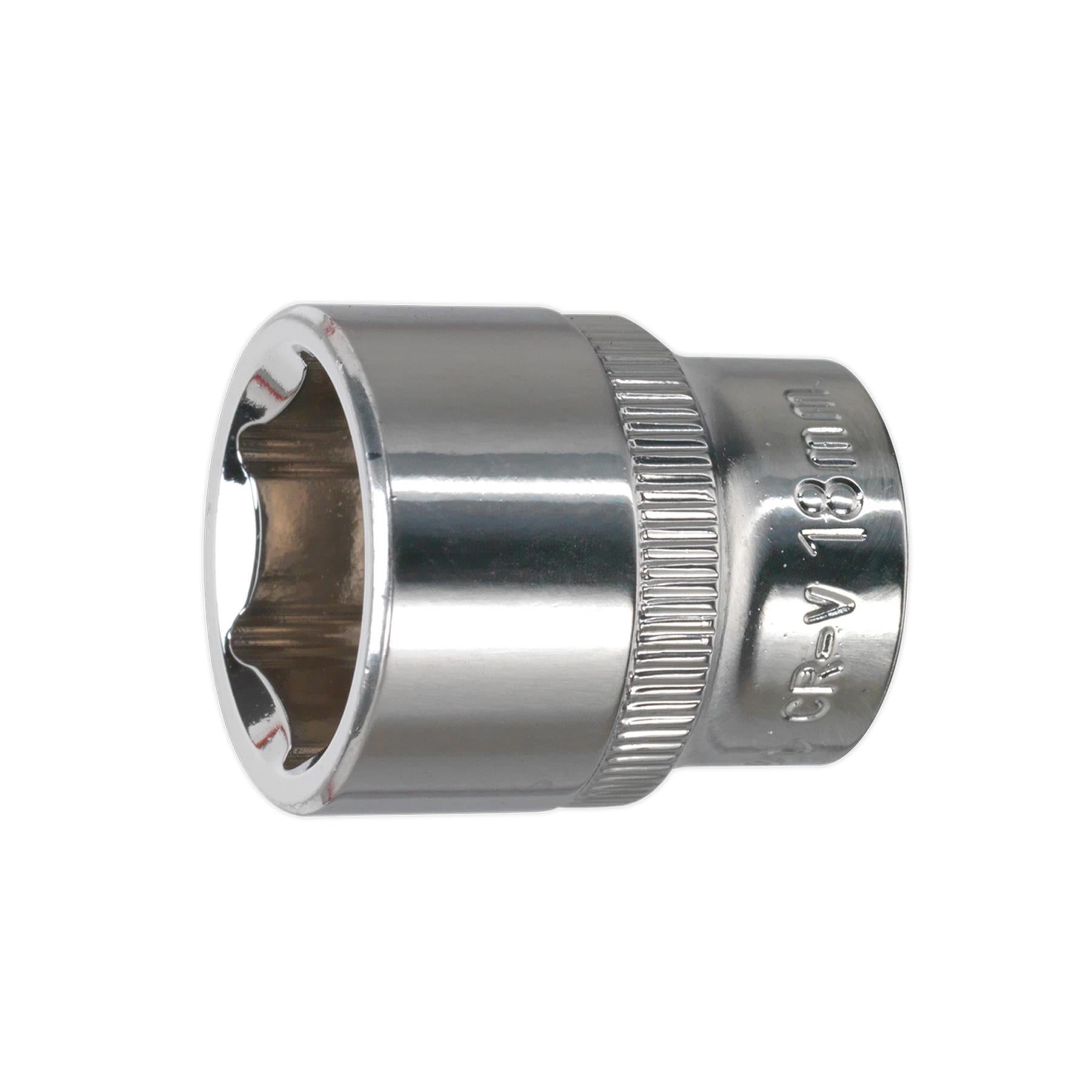 Sealey WallDrive Socket 18mm 3/8"Sq Drive Fully Polished