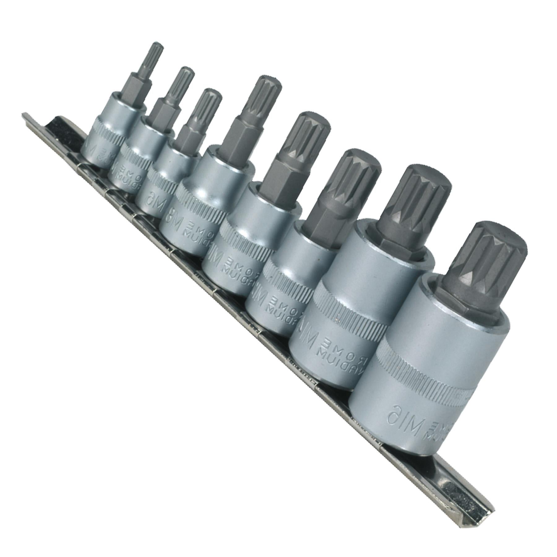 Sealey Spline Socket Bit Set 8pc 1/4", 3/8" & 1/2"Sq Drive