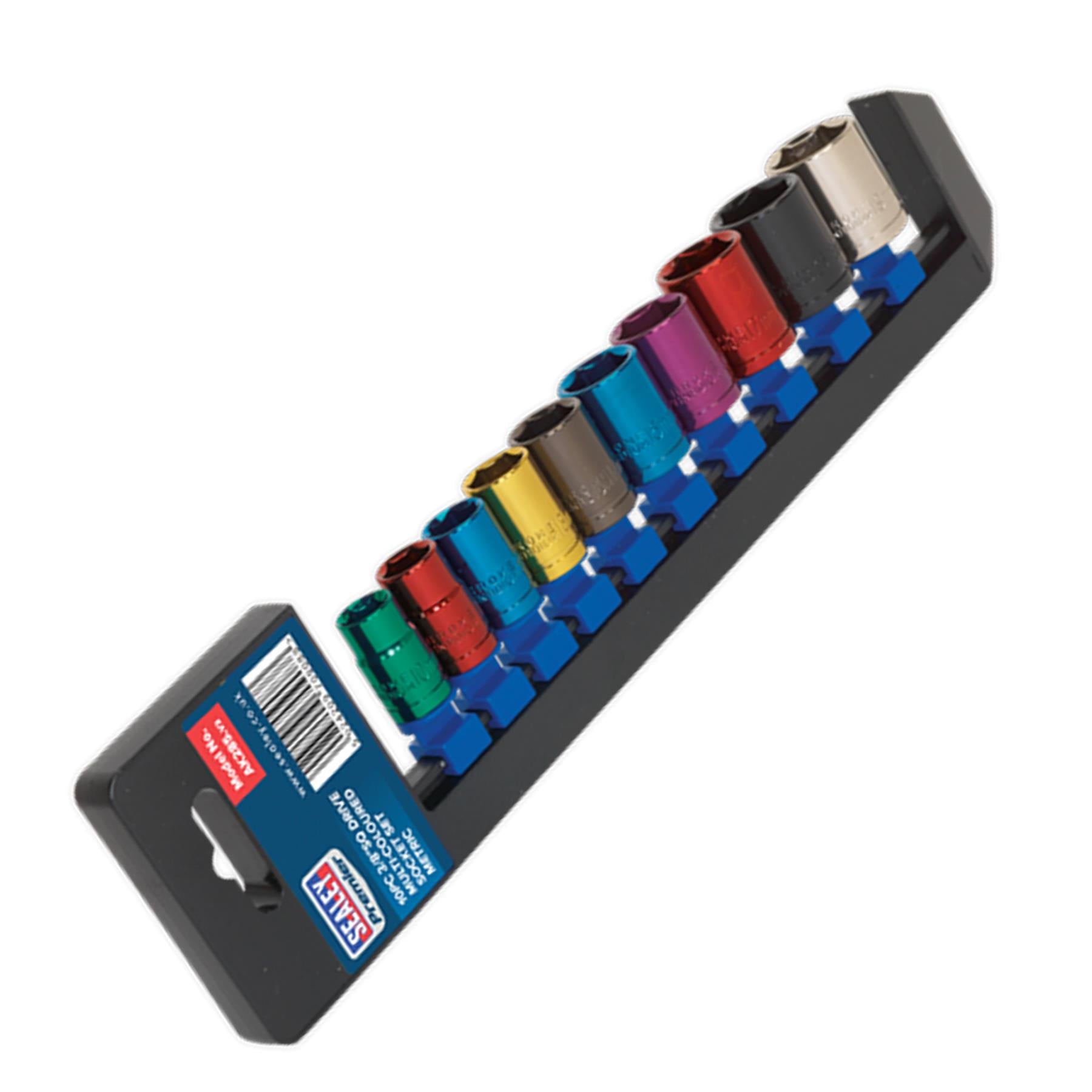 Sealey 10pc Multi Coloured Metric Socket Set 10mm - 19mm 6pt Set 3/8" Sq Drive