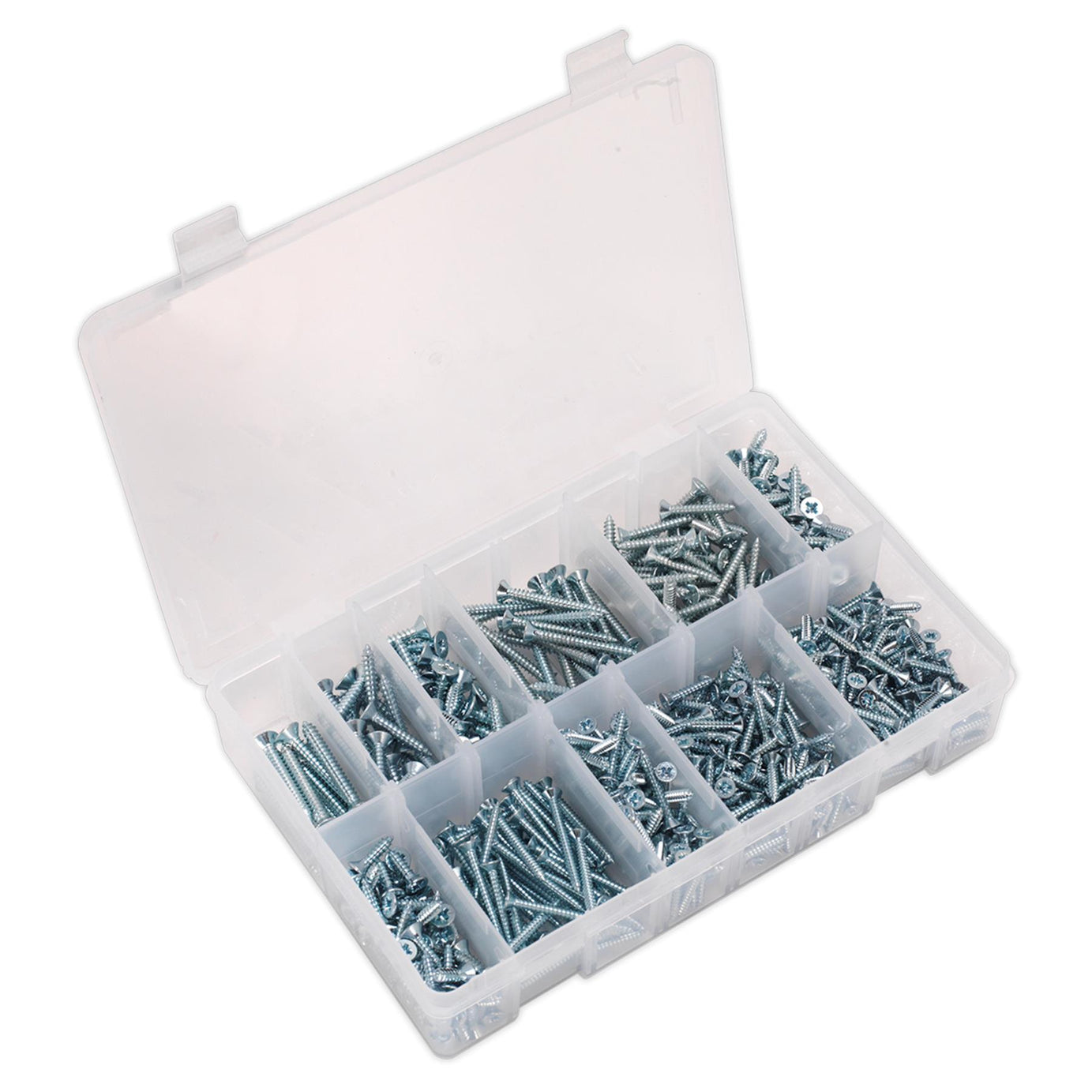 Sealey Assorted Self Tapping Screw Assortment 600pc Countersunk Pozi Zinc